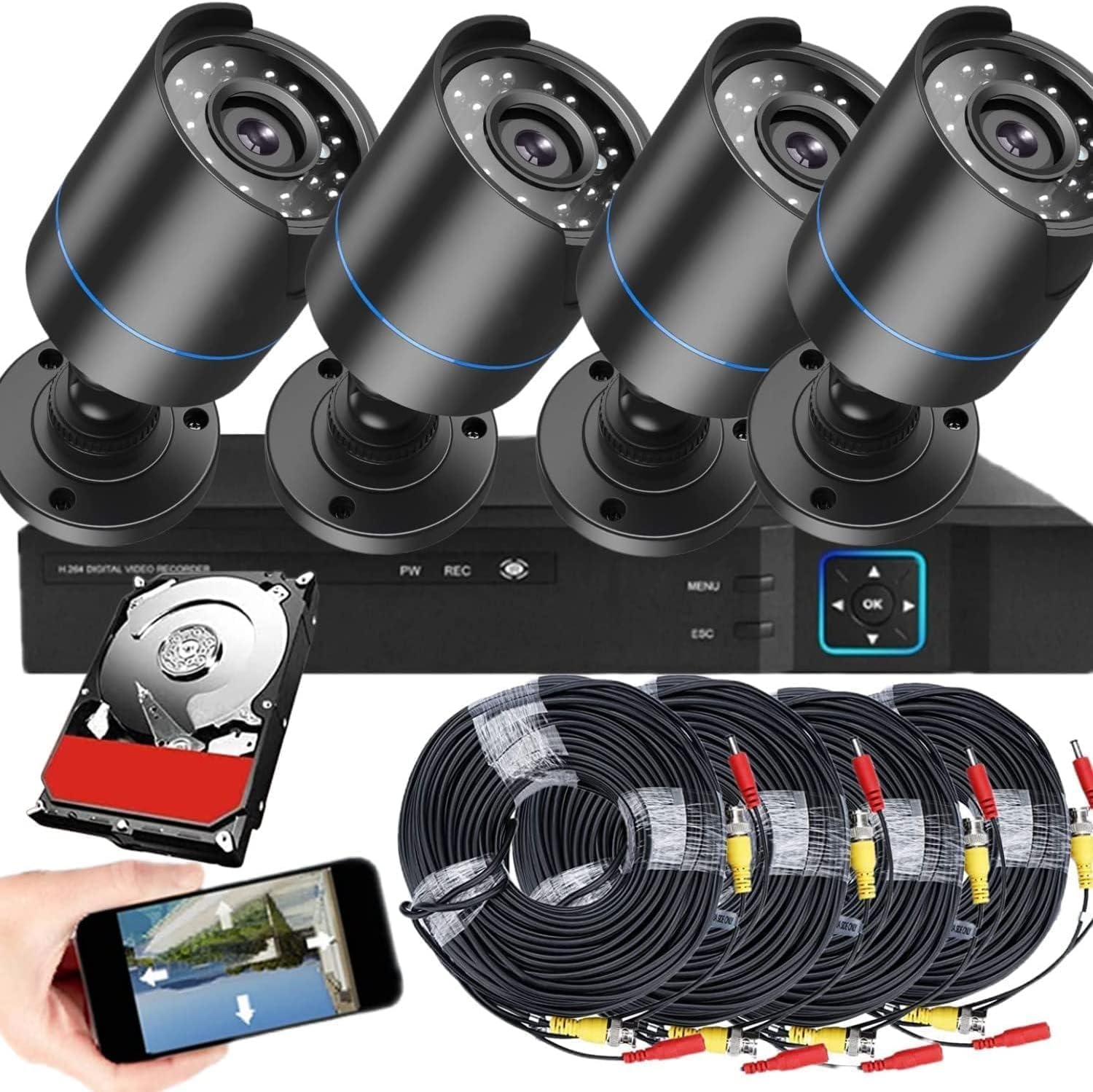 3000TVL Home Security System Surveillance DVR Camera Kits, 4pcs Wired 5MP PoE IP Night Vision Cameras Set with AI Motion Person Vehicle Detection, 4K NVR with 512GB Hard Drive for 24-7 Recording 3000TVL Home Security System Surveillance DVR Camera Kits, 4pcs Wired 5MP PoE IP Night Vision Cameras Set with AI Motion Person Vehicle Detection, 4K NVR with 512GB Hard Drive for 24-7 Recording