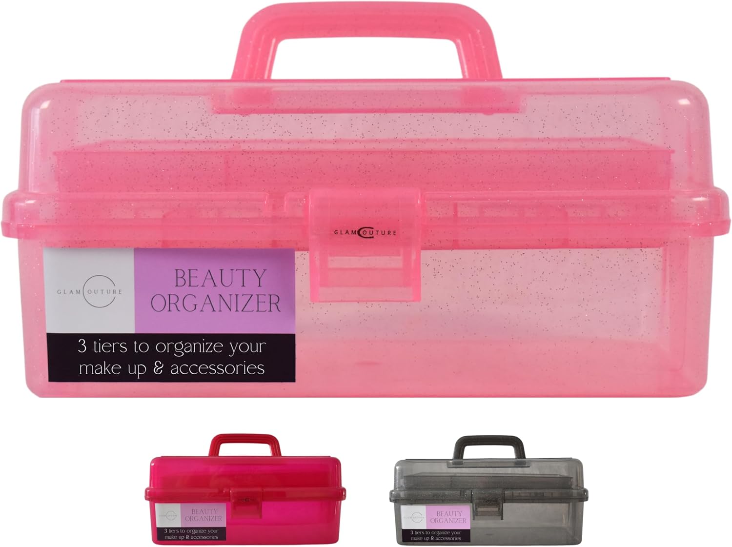13-inch Beauty Organizer, Three layer Makeup Case, Hard Plastic Makeup Box, Clear Cosmetic Case, Expandable Case for Arts, Crafts, Medicine box, Jewelry case (Pink) 13-inch Beauty Organizer, Three layer Makeup Case, Hard Plastic Makeup Box, Clear Cosmetic Case, Expandable Case for Arts, Crafts, Medicine box, Jewelry case (Pink)