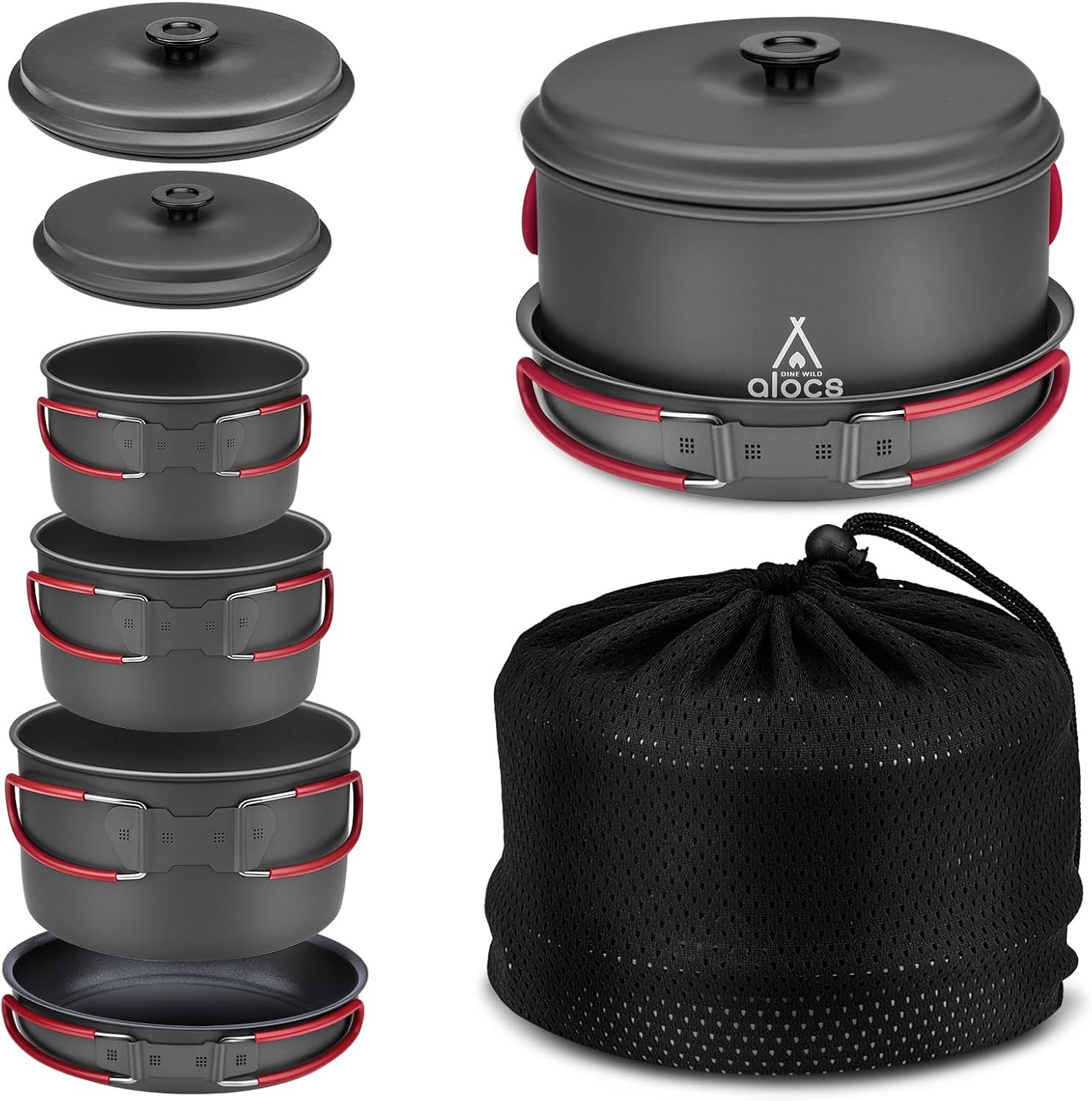 Alocs Camping Cookware, Aluminum Camp Kitchen Camping Cooking Set, Non-Stick Camping Pots and Pans Set with Kettle, Camping Essentials for Camping, Backpacking, Outdoor Cooking and Picnic Alocs Camping Cookware, Aluminum Camp Kitchen Camping Cooking Set, Non-Stick Camping Pots and Pans Set with Kettle, Camping Essentials for Camping, Backpacking, Outdoor Cooking and Picnic