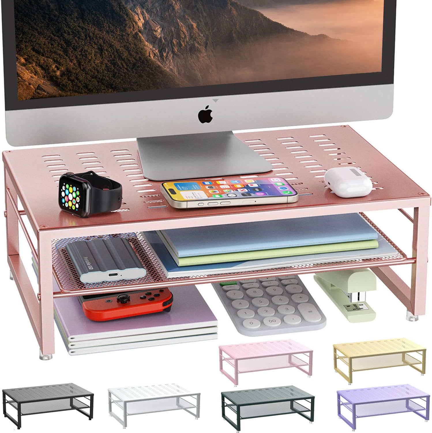 gianotter 2-Tier Metal Monitor Stand Riser, Desk Accessories & Workspace Desk Organizers, Office Desk Storage Organizer for Office Supplies (Rose Gold) gianotter 2-Tier Metal Monitor Stand Riser, Desk Accessories & Workspace Desk Organizers, Office Desk Storage Organizer for Office Supplies (Rose Gold)