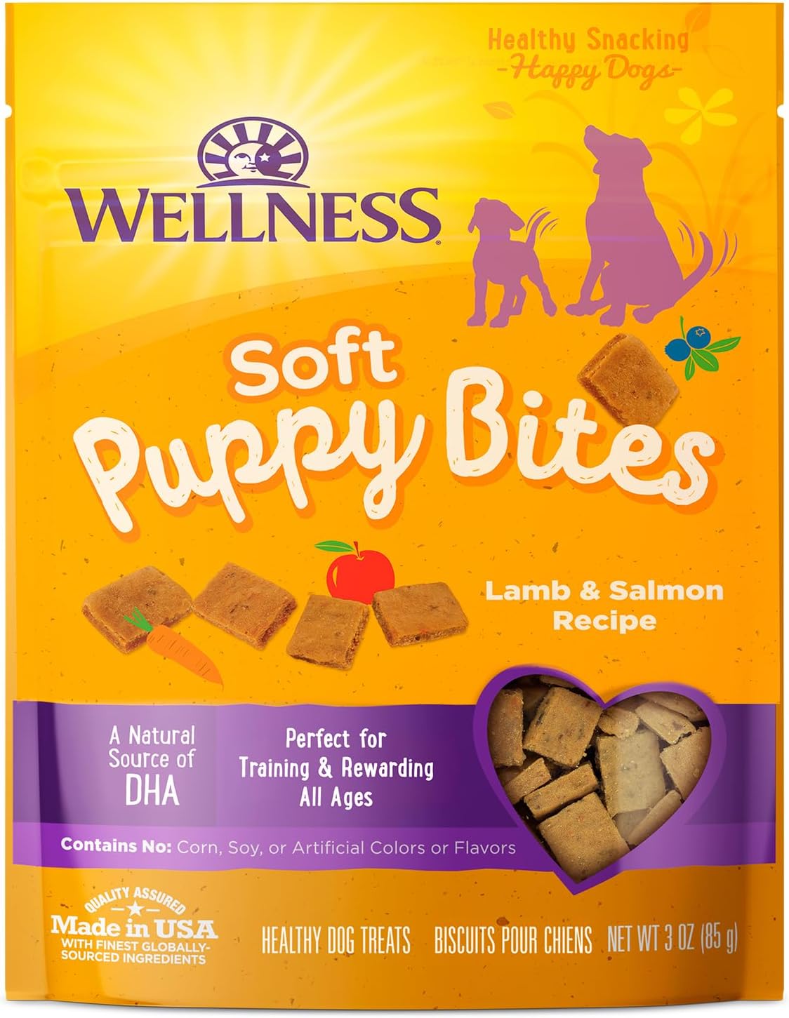 Wellness Soft Puppy Bites Healthy Grain-Free Treats for Training, Dog Treats with Real Meat and DHA, No Artificial Flavors (Lamb & Salmon, 3-Ounce Bag) Wellness Soft Puppy Bites Healthy Grain-Free Treats for Training, Dog Treats with Real Meat and DHA, No Artificial Flavors (Lamb & Salmon, 3-Ounce Bag)