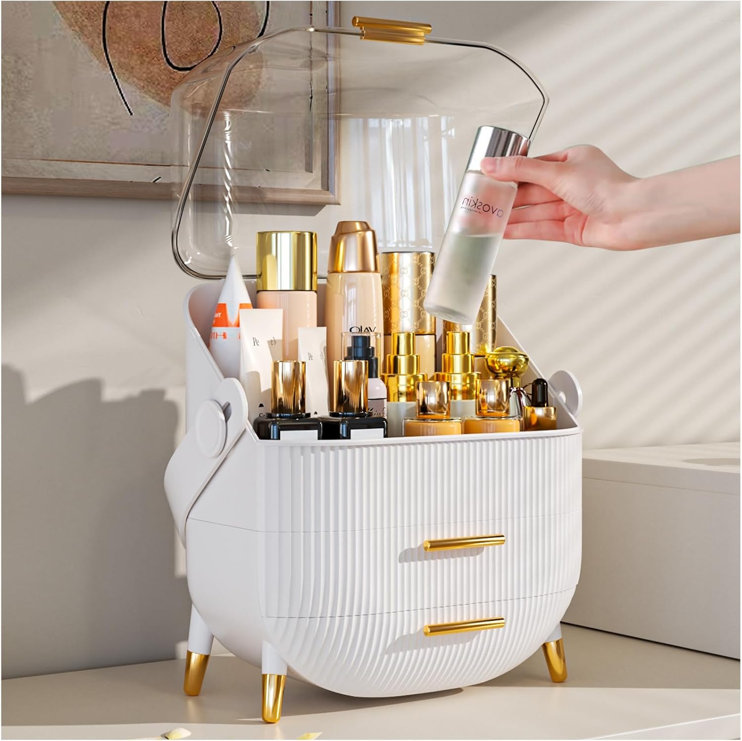 Makeup Organizer Skincare Organizers – Cosmetic Display Cases with Transparent Cover, SkinCare Organizers for Bathroom Countertop, Bedroom Vanity Desk, Lipstick Organizer, White Makeup Organizer Skincare Organizers – Cosmetic Display Cases with Transparent Cover, SkinCare Organizers for Bathroom Countertop, Bedroom Vanity Desk, Lipstick Organizer, White