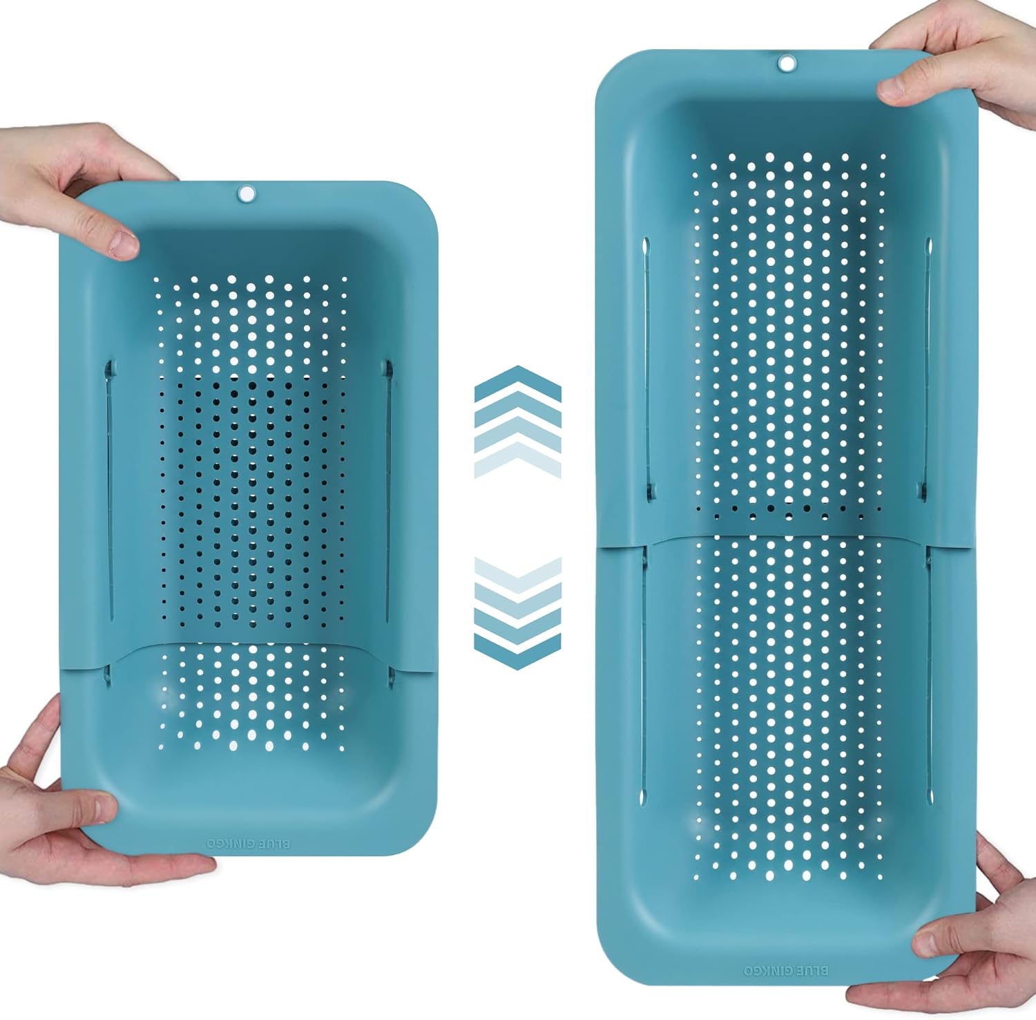 BLUE GINKGO Over the Sink Colander Strainer Basket – Wash Vegetables and Fruits, Drain Cooked Pasta and Dry Dishes – Extendable – New Home Kitchen Essentials (7.9 W x 14.5-19.5 L x 2.75 H) – Teal BLUE GINKGO Over the Sink Colander Strainer Basket – Wash Vegetables and Fruits, Drain Cooked Pasta and Dry Dishes – Extendable – New Home Kitchen Essentials (7.9 W x 14.5-19.5 L x 2.75 H) – Teal
