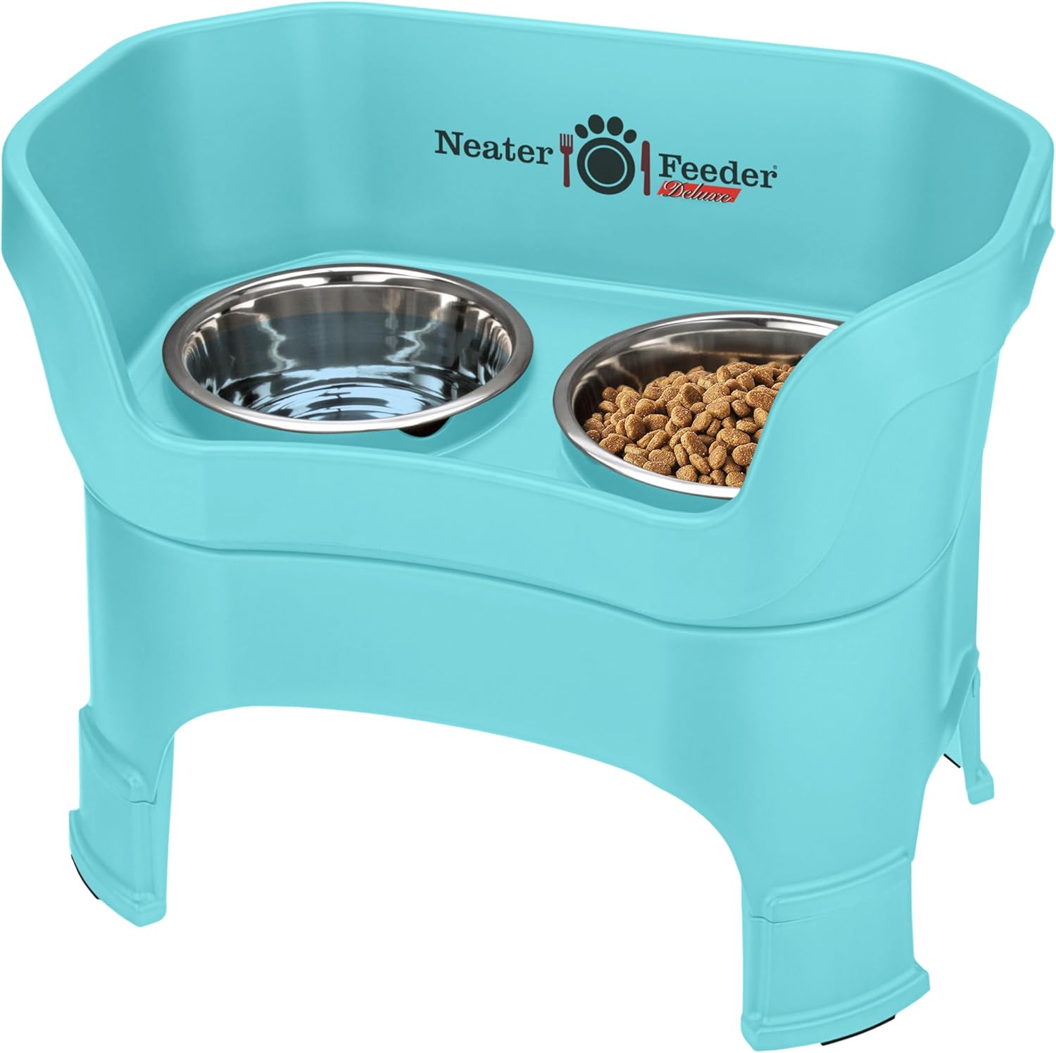 Neater Feeder Deluxe Large Mess Proof Feeder for Large Dogs, 7 Cup Food & 9 Cup Water Stainless Steel Bowls, Adjustable Height, No Spill, Non-Tip, Non-Slip. Made in USA Neater Feeder Deluxe Large Mess Proof Feeder for Large Dogs, 7 Cup Food & 9 Cup Water Stainless Steel Bowls, Adjustable Height, No Spill, Non-Tip, Non-Slip. Made in USA