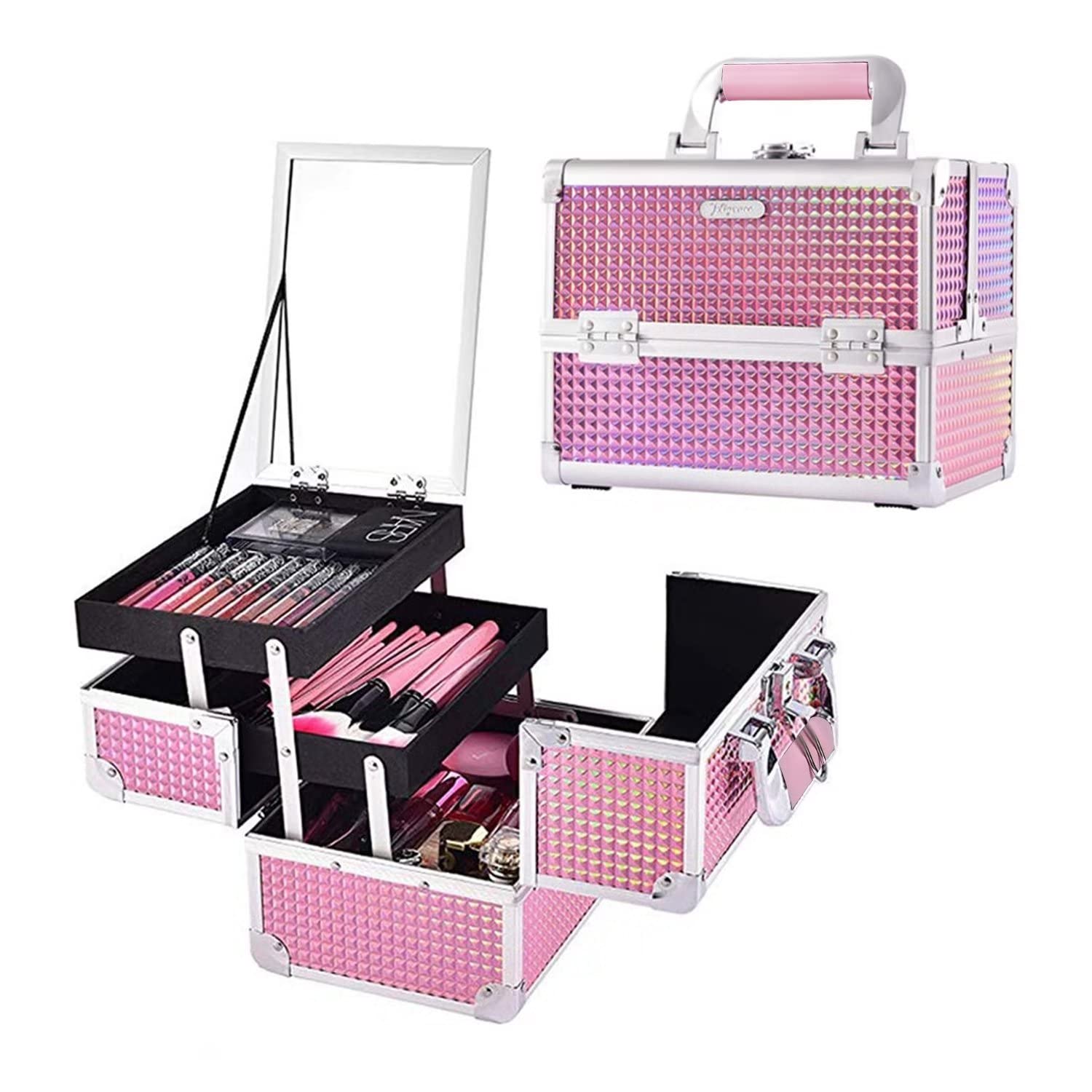 Joligrace Makeup Train Case Cosmetic Box Portable Makeup Case Organizer 2 Trays Makeup Storage with Mirror Locking for Cosmetologist Aesthetic Supplies Nail Tech Traveling Makeup Box Mermaid Pink Joligrace Makeup Train Case Cosmetic Box Portable Makeup Case Organizer 2 Trays Makeup Storage with Mirror Locking for Cosmetologist Aesthetic Supplies Nail Tech Traveling Makeup Box Mermaid Pink