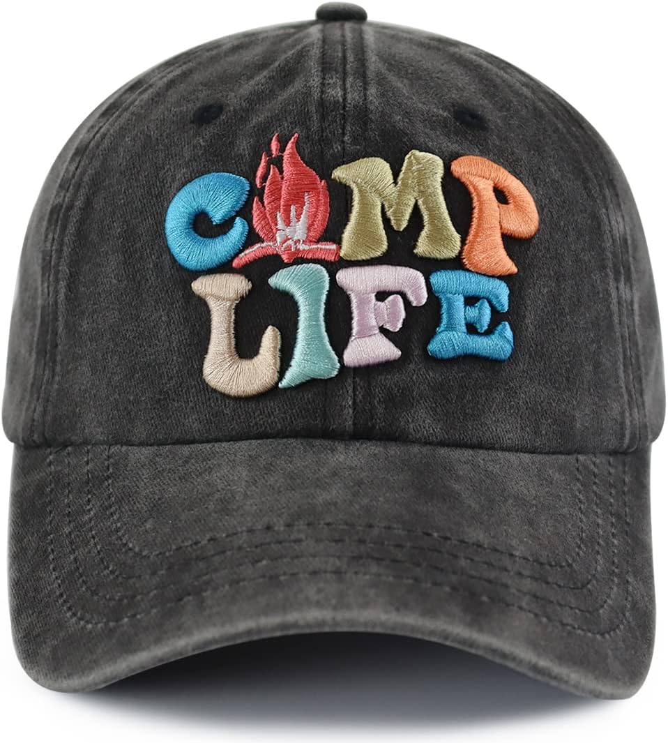 Camp Life Hat for Men Women, Funny Adjustable Cotton 3D Embroidered Camping Hiking Baseball Cap Camp Life Hat for Men Women, Funny Adjustable Cotton 3D Embroidered Camping Hiking Baseball Cap