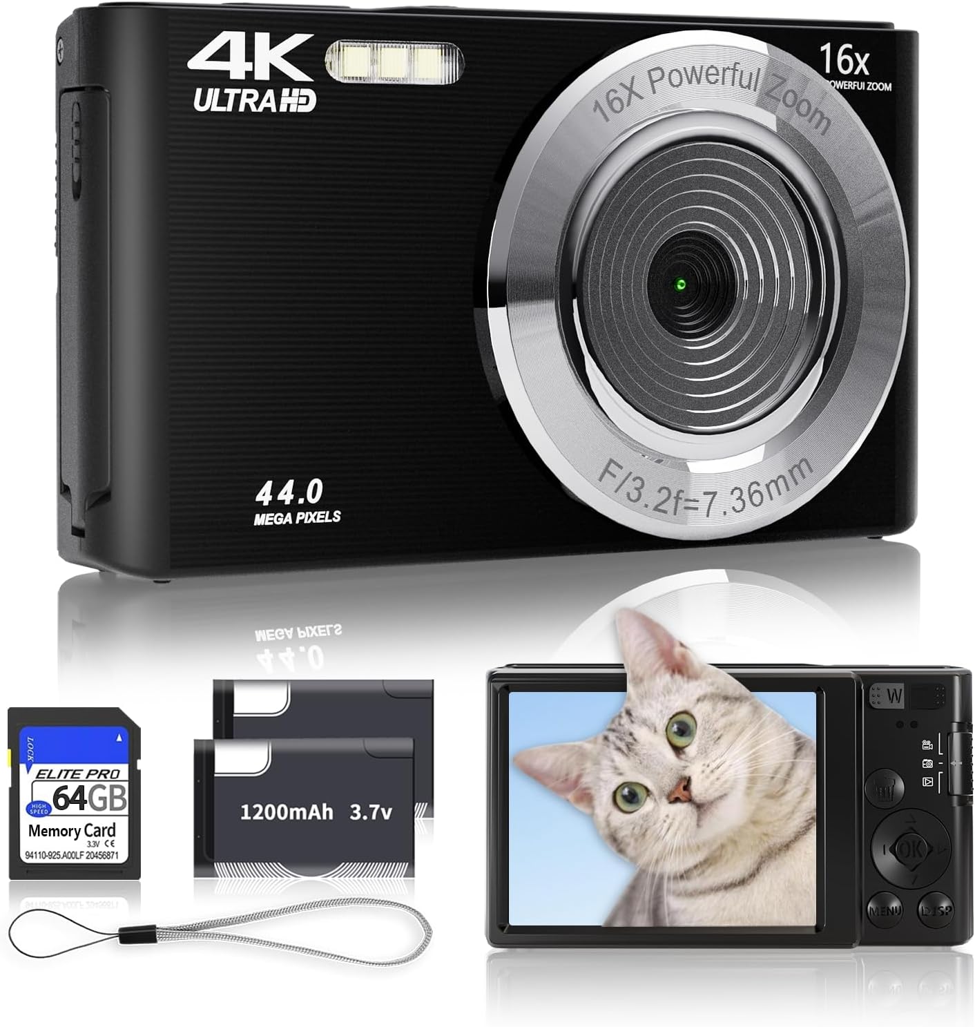 Black Digital Camera 2024 Newest 4K 44MP Digital Cameras for Teens, Digital Point and Shoot Camera for Kids with 16X Zoom, 64GB SD Card, Compact Small Camera for Boys Girls Teens Kids Gift Black Digital Camera 2024 Newest 4K 44MP Digital Cameras for Teens, Digital Point and Shoot Camera for Kids with 16X Zoom, 64GB SD Card, Compact Small Camera for Boys Girls Teens Kids Gift