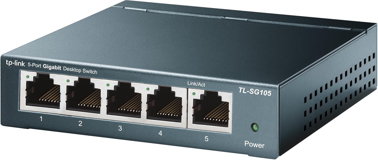 TP-Link TL-SG105, 5 Port Gigabit Unmanaged Ethernet Switch, Network Hub, Ethernet Splitter, Plug & Play, Fanless Metal Design, Shielded Ports, Traffic Optimization,Navy Blue TP-Link TL-SG105, 5 Port Gigabit Unmanaged Ethernet Switch, Network Hub, Ethernet Splitter, Plug & Play, Fanless Metal Design, Shielded Ports, Traffic Optimization,Navy Blue