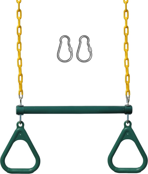 Jungle Gym Kingdom Swing Sets for Backyard, Monkey Bars & Swingset Accessories – Set Includes 18″ Trapeze Swing Bar & 48″ Heavy Duty Chain with Locking Carabiners – Outdoor Play Equipment (Green)