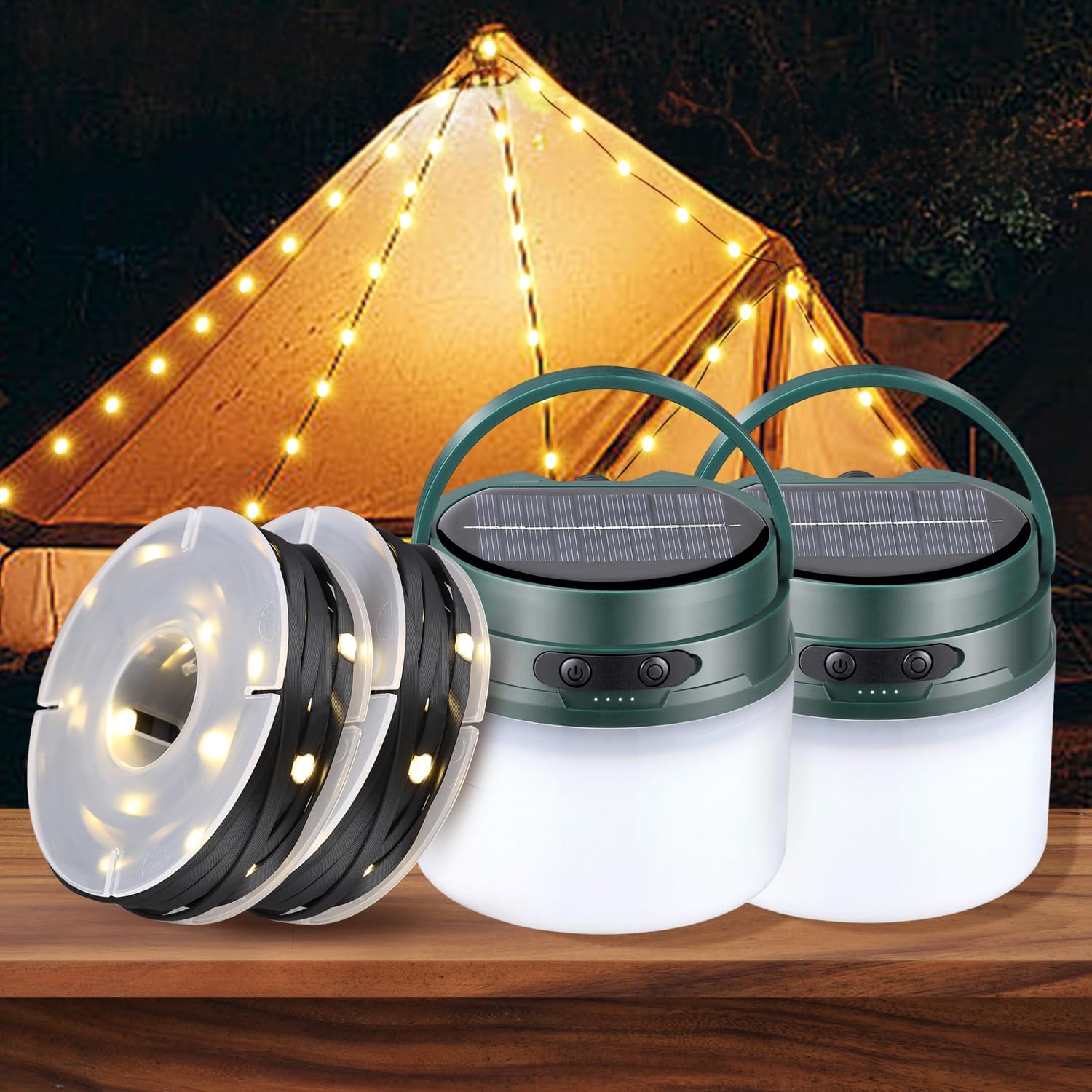2 Pack Solar Camping Lantern with String Lights, 33ft Light Strip Easily Store, 3600mAh Rechargeable Lantern with 3 Modes, Durable Waterproof Portable Tent Light, Camping Essentials for Hiking 2 Pack Solar Camping Lantern with String Lights, 33ft Light Strip Easily Store, 3600mAh Rechargeable Lantern with 3 Modes, Durable Waterproof Portable Tent Light, Camping Essentials for Hiking