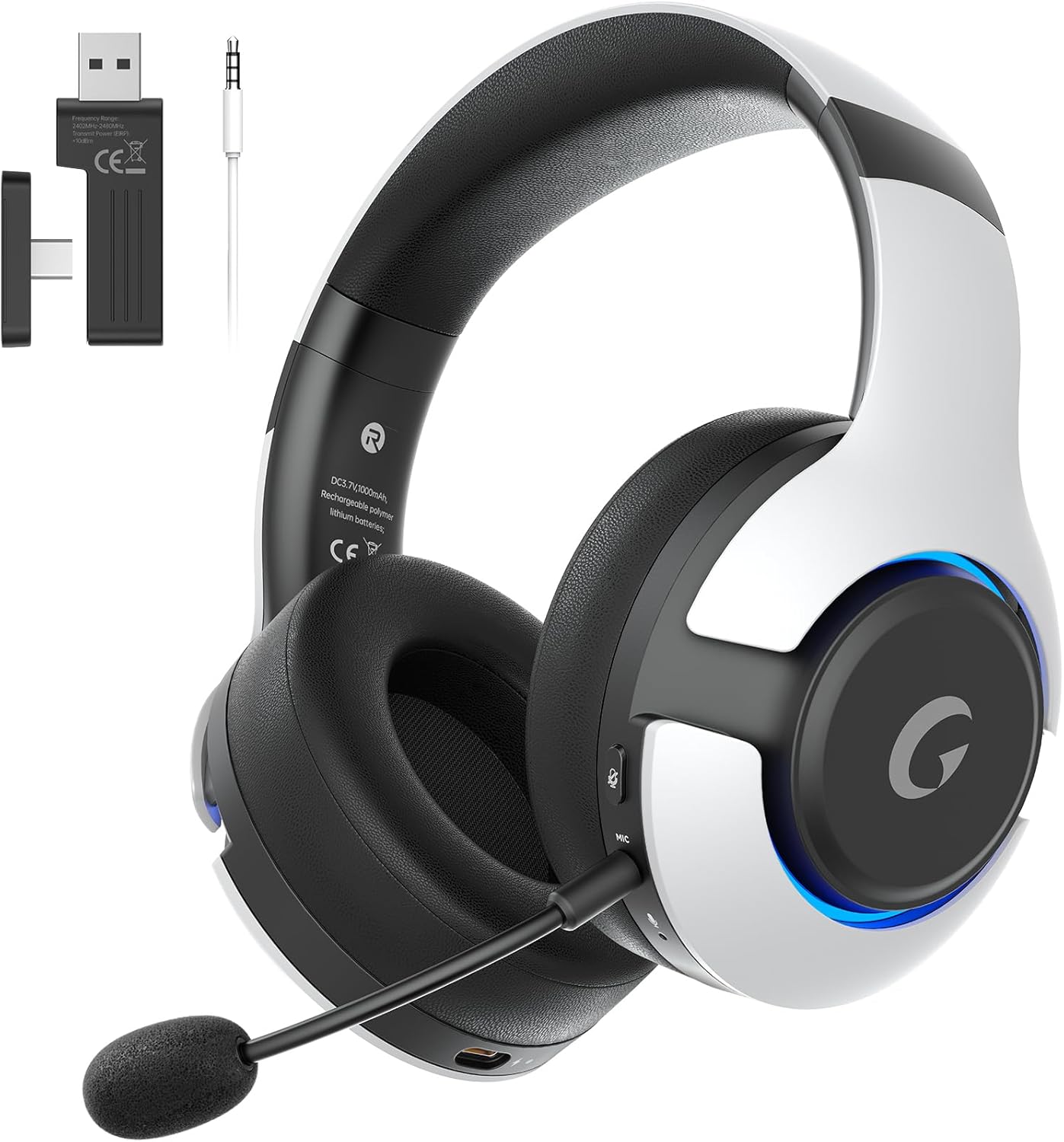 Wireless Gaming Headset for PS5, PS4, Elden Ring, PC, Mac, Switch, Bluetooth 5.3 Gaming Headphones with Noise Canceling Microphone, 45H Battery, Headset Wireless for PS5, RGB Light, White Wireless Gaming Headset for PS5, PS4, Elden Ring, PC, Mac, Switch, Bluetooth 5.3 Gaming Headphones with Noise Canceling Microphone, 45H Battery, Headset Wireless for PS5, RGB Light, White