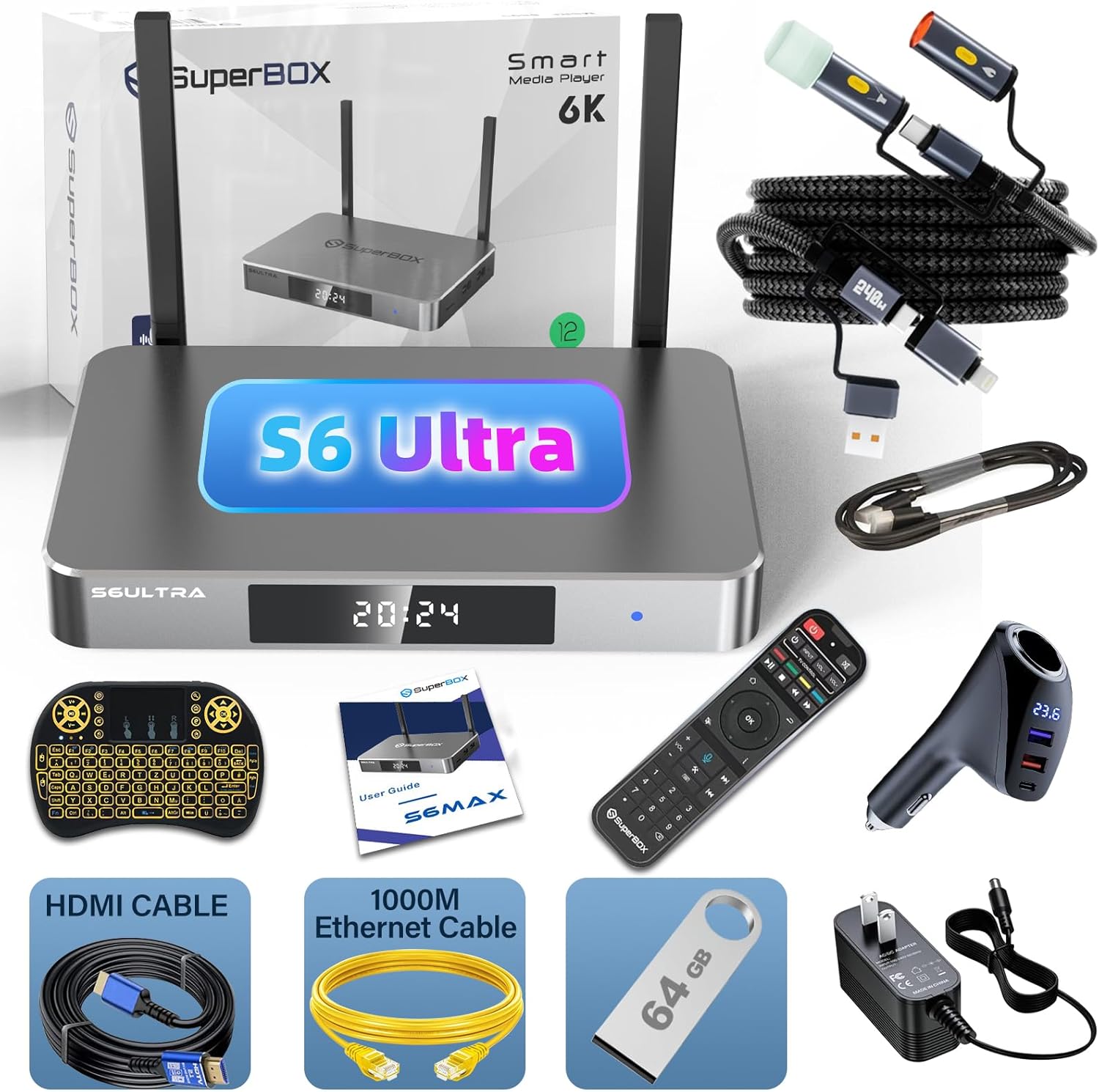 2025 Latest S6 Ultra Bundle TV Box, 8K Ultra HD with Built-in Voice Control System, Android Smart TV Box Includes Voice Remote & Detailed Setup Guide, Android 12, 4GB RAM, 128GB Storage 2025 Latest S6 Ultra Bundle TV Box, 8K Ultra HD with Built-in Voice Control System, Android Smart TV Box Includes Voice Remote & Detailed Setup Guide, Android 12, 4GB RAM, 128GB Storage