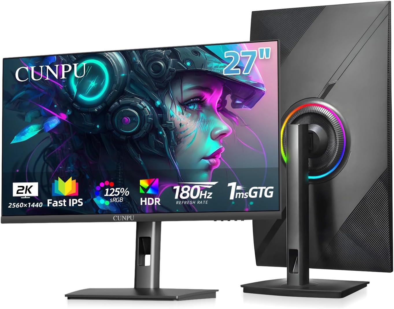 27 Inch QHD 2560 x 1440 180Hz Gaming Monitor, Fast IPS, Support PS5/Xbox, 1ms, DCI-P3 100%, HDR, FreeSync & G-Sync, Height/Pivot/Tilt/Swivel Vertical Monitor, Built-in Dual Speaker, HDMI/DP 27 Inch QHD 2560 x 1440 180Hz Gaming Monitor, Fast IPS, Support PS5/Xbox, 1ms, DCI-P3 100%, HDR, FreeSync & G-Sync, Height/Pivot/Tilt/Swivel Vertical Monitor, Built-in Dual Speaker, HDMI/DP