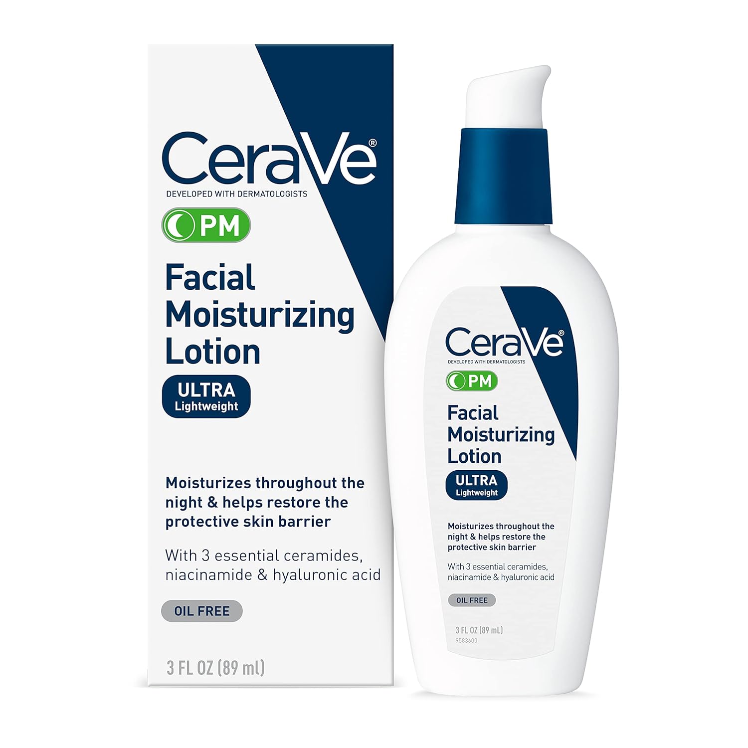 CeraVe PM Facial Moisturizing Lotion | Night Cream with Hyaluronic Acid and Niacinamide | Ultra-Lightweight, Oil-Free Moisturizer for Face | 3 Ounce CeraVe PM Facial Moisturizing Lotion | Night Cream with Hyaluronic Acid and Niacinamide | Ultra-Lightweight, Oil-Free Moisturizer for Face | 3 Ounce