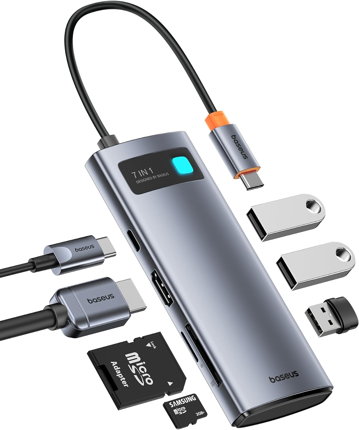 Baseus USB C to HDMI Adapter, 4K@60Hz USB C Docking Station, 7 in 1 USB C Hub with 3 USB-A, PD 100W, TF/SD Card Reader, USB C Dock Compatible for iPhone 15/Mac/Dell/Acer/HP/ASUS/Steam Deck/Rog Ally Baseus USB C to HDMI Adapter, 4K@60Hz USB C Docking Station, 7 in 1 USB C Hub with 3 USB-A, PD 100W, TF/SD Card Reader, USB C Dock Compatible for iPhone 15/Mac/Dell/Acer/HP/ASUS/Steam Deck/Rog Ally