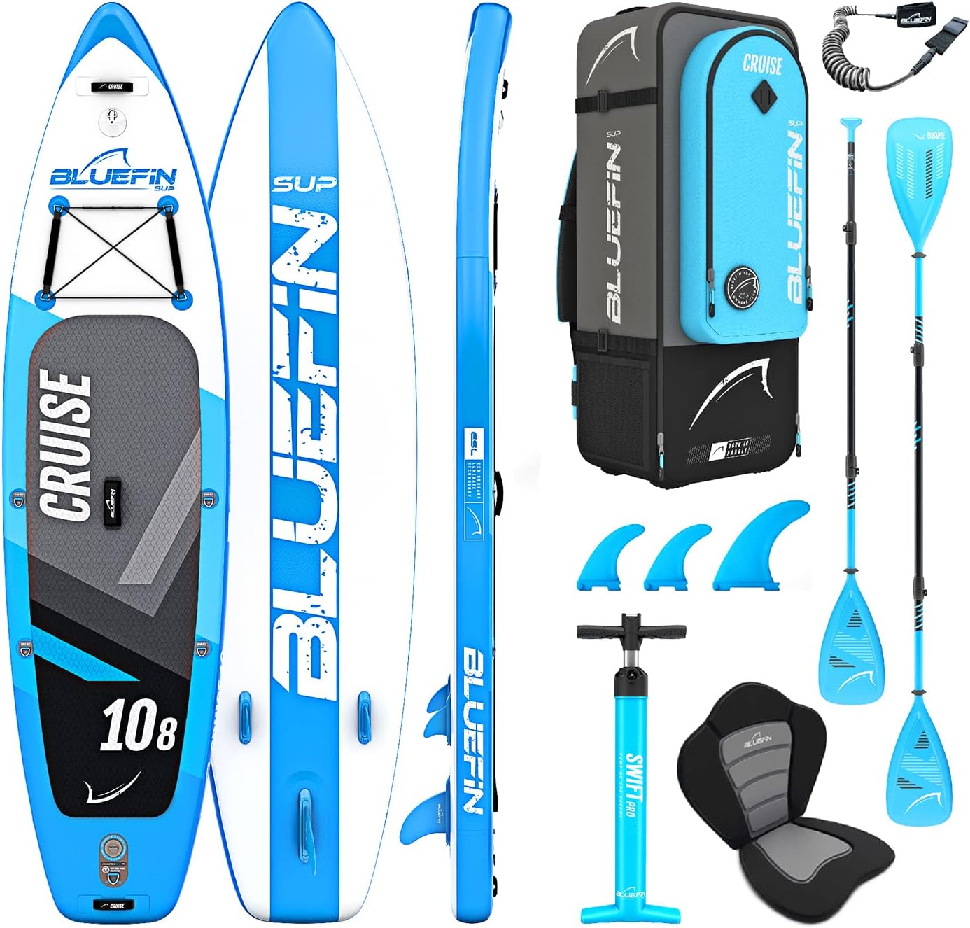 Bluefin® Cruise SUP Boards Premium Stand Up Inflatable Paddle Board Stable Design Non-Slip Design with Fibreglass Paddle & Accessories 5 Year Warranty Multiple Sizes for Adults Bluefin® Cruise SUP Boards Premium Stand Up Inflatable Paddle Board Stable Design Non-Slip Design with Fibreglass Paddle & Accessories 5 Year Warranty Multiple Sizes for Adults