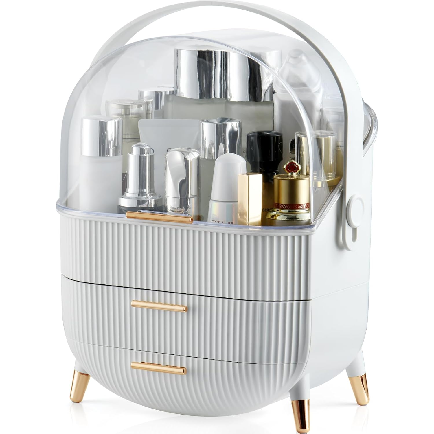 CANITORON Makeup Organizer,Skincare Organizer with 2 Drawers and Transparent Cover,Cosmetic Display Case for Vanity Organizer and Bathroom Countertop Storage.(White) CANITORON Makeup Organizer,Skincare Organizer with 2 Drawers and Transparent Cover,Cosmetic Display Case for Vanity Organizer and Bathroom Countertop Storage.(White)