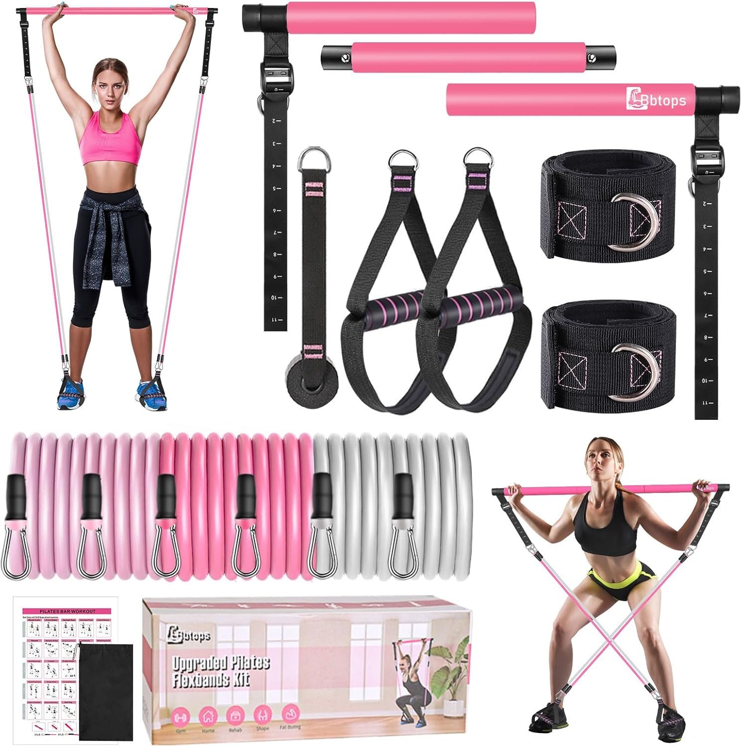 Pilates Bar Kit with Resistance Bands,Pilates Bar with Stackable Bands Workout Equipment for Legs,Hip,Waist and Arm,Exercise Fitness Equipment for Women & Men Home Gym Yoga Pilates Pilates Bar Kit with Resistance Bands,Pilates Bar with Stackable Bands Workout Equipment for Legs,Hip,Waist and Arm,Exercise Fitness Equipment for Women & Men Home Gym Yoga Pilates