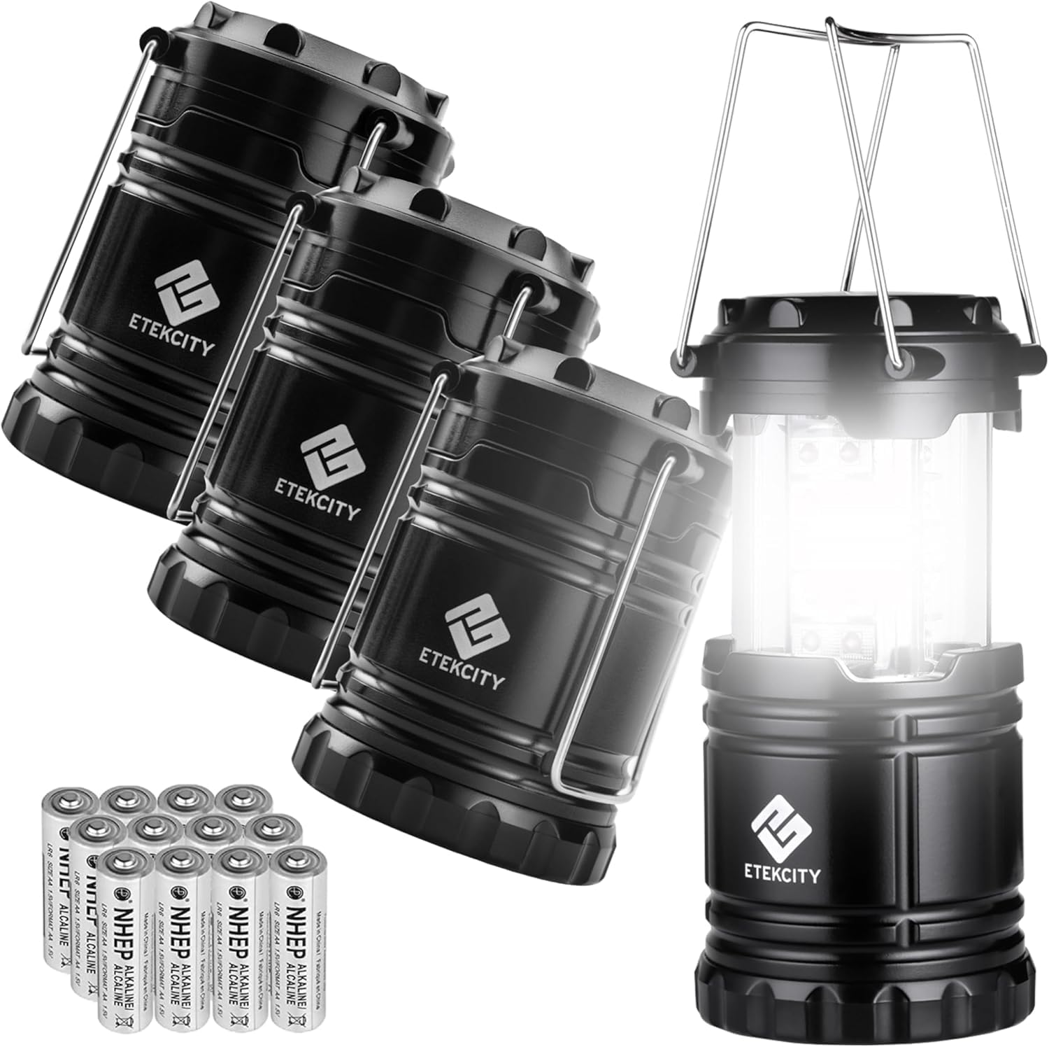 Etekcity Camping Lanterns for Power Outages 4 Pack, Flashlight for Camping Essentials, Emergency Led Battery Operated Lights, Survival Kit and Gear for Hurricane, Black Etekcity Camping Lanterns for Power Outages 4 Pack, Flashlight for Camping Essentials, Emergency Led Battery Operated Lights, Survival Kit and Gear for Hurricane, Black