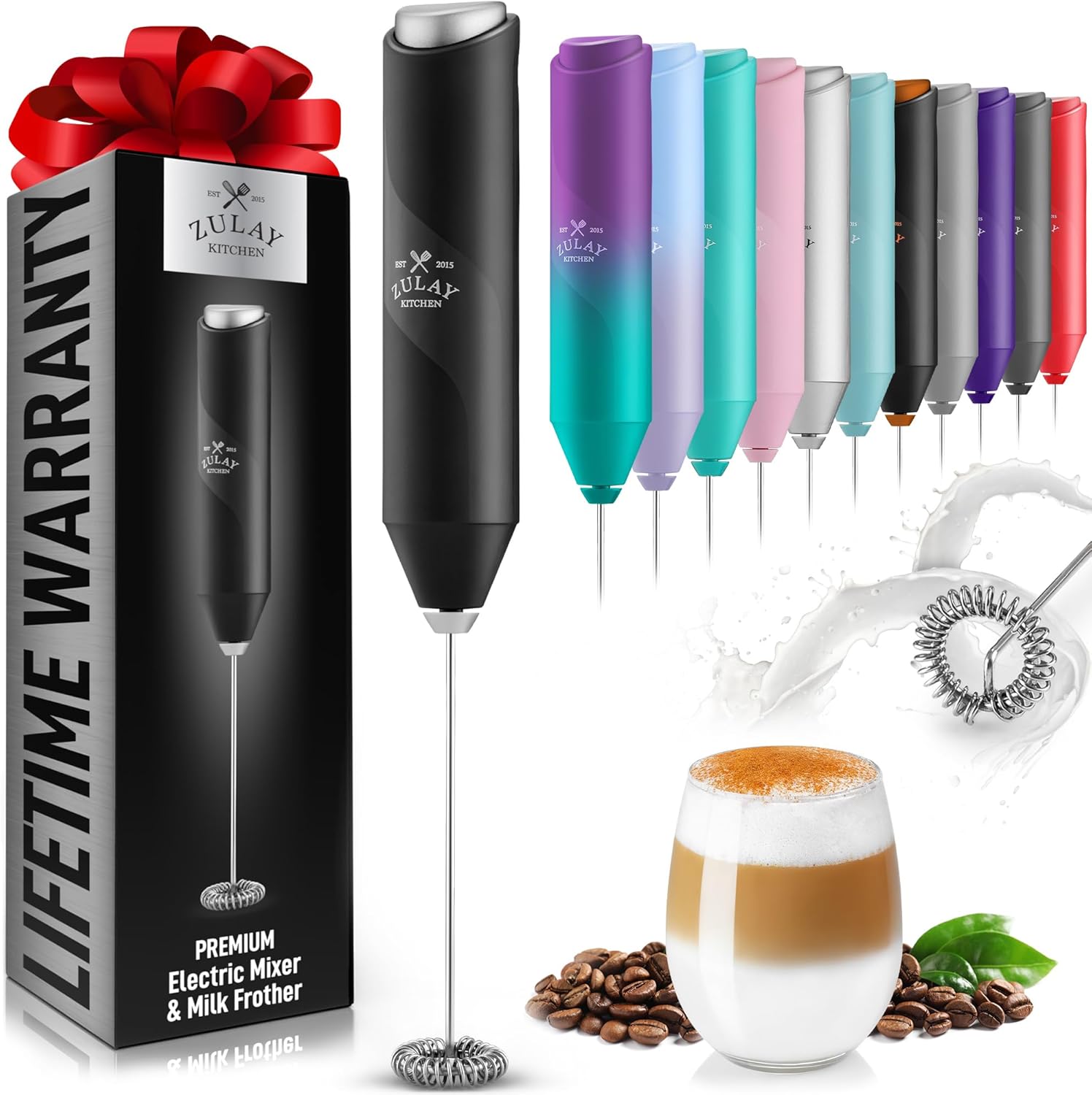 Zulay Kitchen Powerful Milk Frother Wand – Mini Milk Frother Handheld Stainless Steel – Battery Operated Drink Mixer for Coffee, Lattes, Cappuccino, Matcha – Froth Mate Milk Frother Gift – Black Zulay Kitchen Powerful Milk Frother Wand – Mini Milk Frother Handheld Stainless Steel – Battery Operated Drink Mixer for Coffee, Lattes, Cappuccino, Matcha – Froth Mate Milk Frother Gift – Black