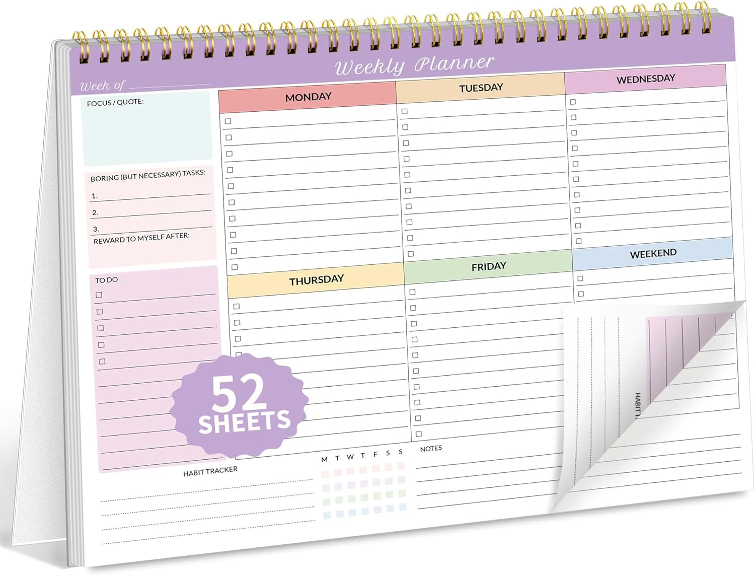 SUNEE Weekly To Do List Notepad – Last for 2 Years, 52 Undated Sheets, 8.5″×11″, Spiral Weekly Desk Planner Pad for Adults and Kids, School, Home & Office – Purple SUNEE Weekly To Do List Notepad – Last for 2 Years, 52 Undated Sheets, 8.5″×11″, Spiral Weekly Desk Planner Pad for Adults and Kids, School, Home & Office – Purple