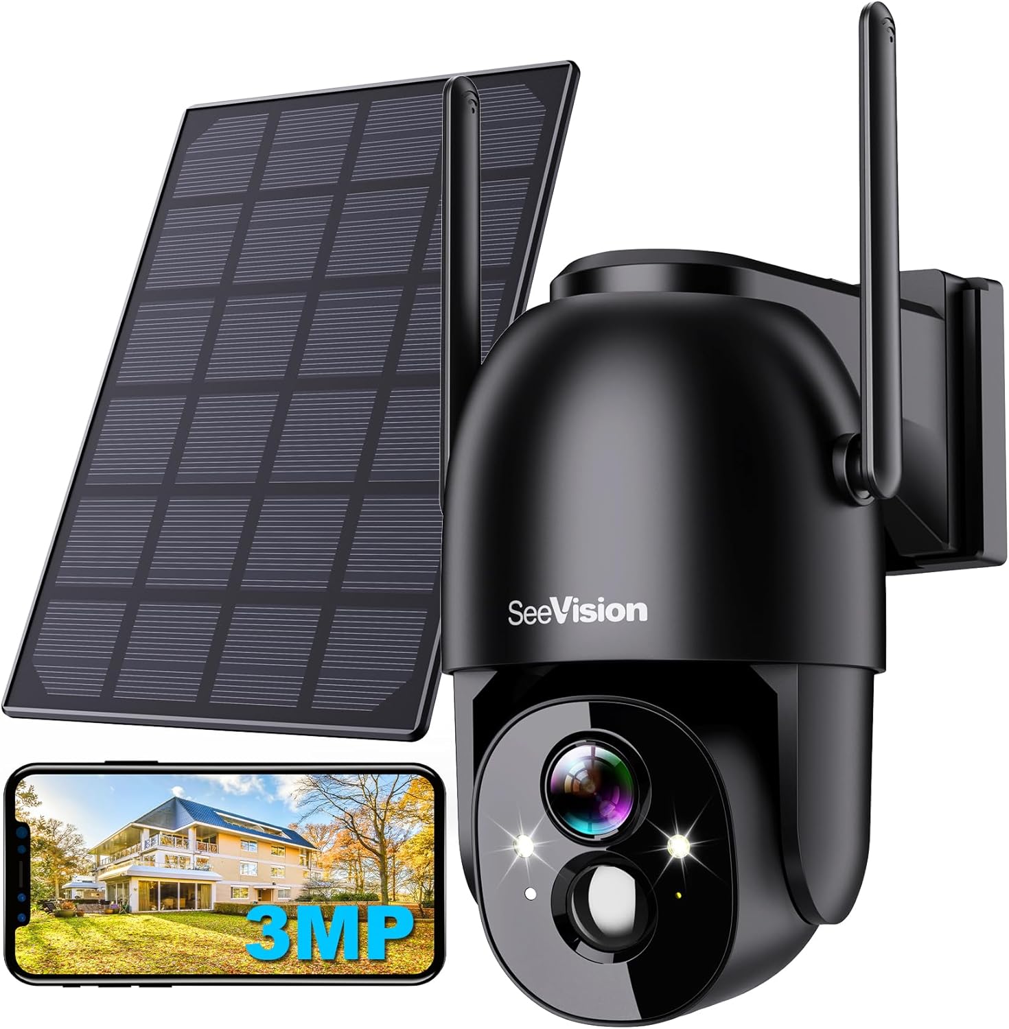 Solar Security Cameras Wireless Outdoor, 2K Battery Powered PTZ WiFi 3MP Security Camera for Home with Spotlight, PIR Motion Detection,Siren, Color Night Vision, 2-Way Talk, SD/Cloud Storage Solar Security Cameras Wireless Outdoor, 2K Battery Powered PTZ WiFi 3MP Security Camera for Home with Spotlight, PIR Motion Detection,Siren, Color Night Vision, 2-Way Talk, SD/Cloud Storage