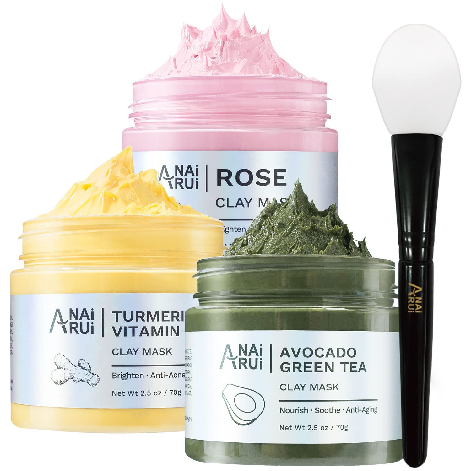 ANAI RUI Turmeric Vitamin C Clay Mask -Rose Facial Mask –Avocado Green Tea Mud Mask,Facial Mask Skincare for Deep Cleansing,Purify Pores SPA Mask Set,Facial Mask Set Gifts Set 2.5 oz each ANAI RUI Turmeric Vitamin C Clay Mask -Rose Facial Mask –Avocado Green Tea Mud Mask,Facial Mask Skincare for Deep Cleansing,Purify Pores SPA Mask Set,Facial Mask Set Gifts Set 2.5 oz each