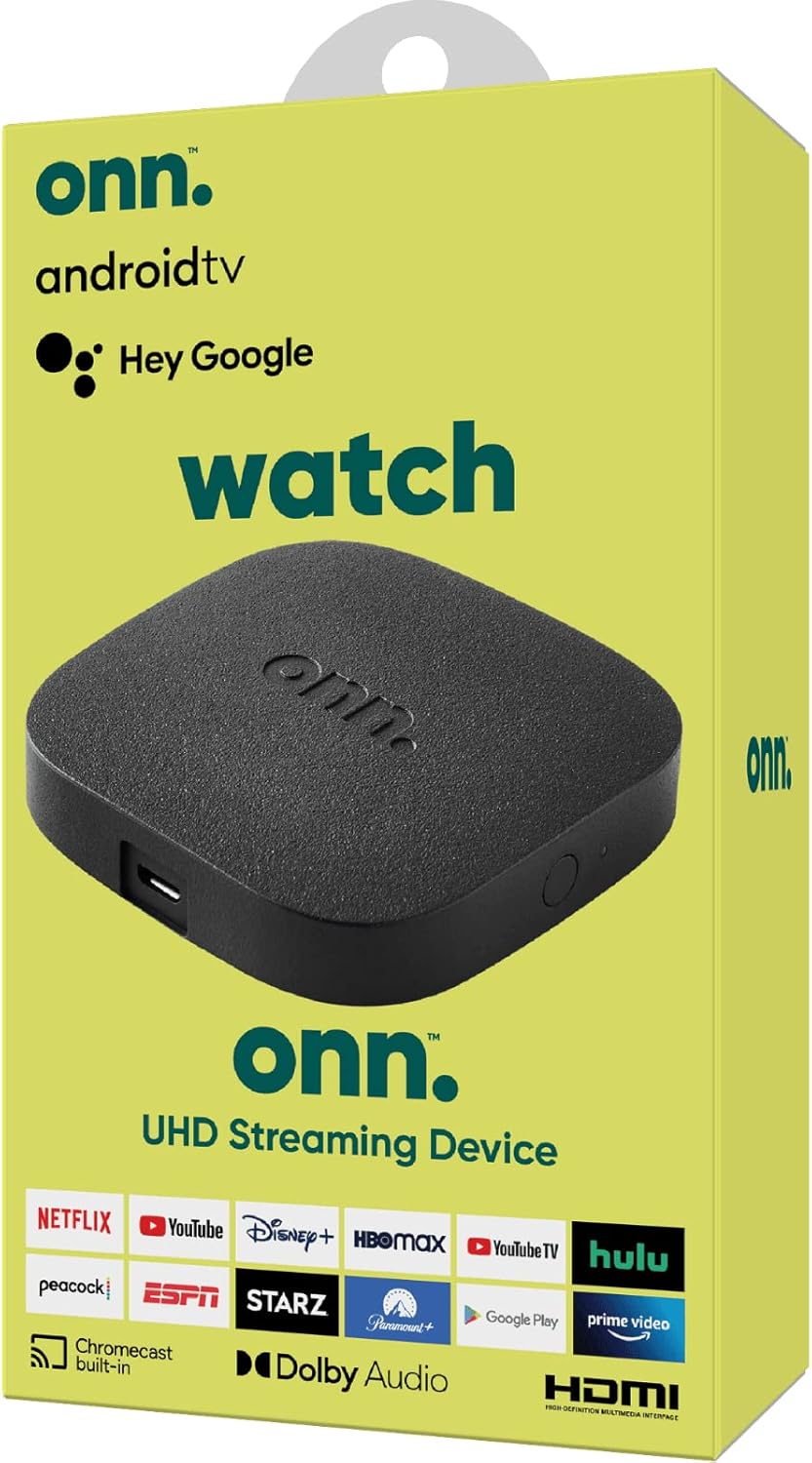 onn Android TV 4K UHD Streaming Device with Voice Remote Control & HDMI Cable onn Android TV 4K UHD Streaming Device with Voice Remote Control & HDMI Cable