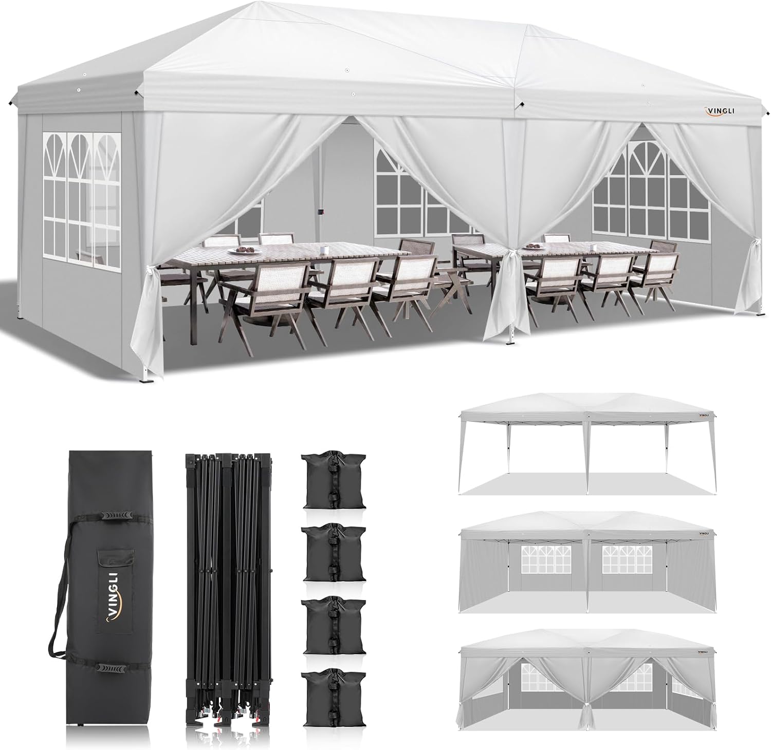 VINGLI 10×20 ft Pop Up Canopy Tent with 6 Sidewalls, Canopy 10×20 with Carry Bag, Outdoor Gazebo Canopy Tent Camping Tent, Patio Event Tent Outdoor Canopy Commercial Canopy(White) VINGLI 10×20 ft Pop Up Canopy Tent with 6 Sidewalls, Canopy 10×20 with Carry Bag, Outdoor Gazebo Canopy Tent Camping Tent, Patio Event Tent Outdoor Canopy Commercial Canopy(White)