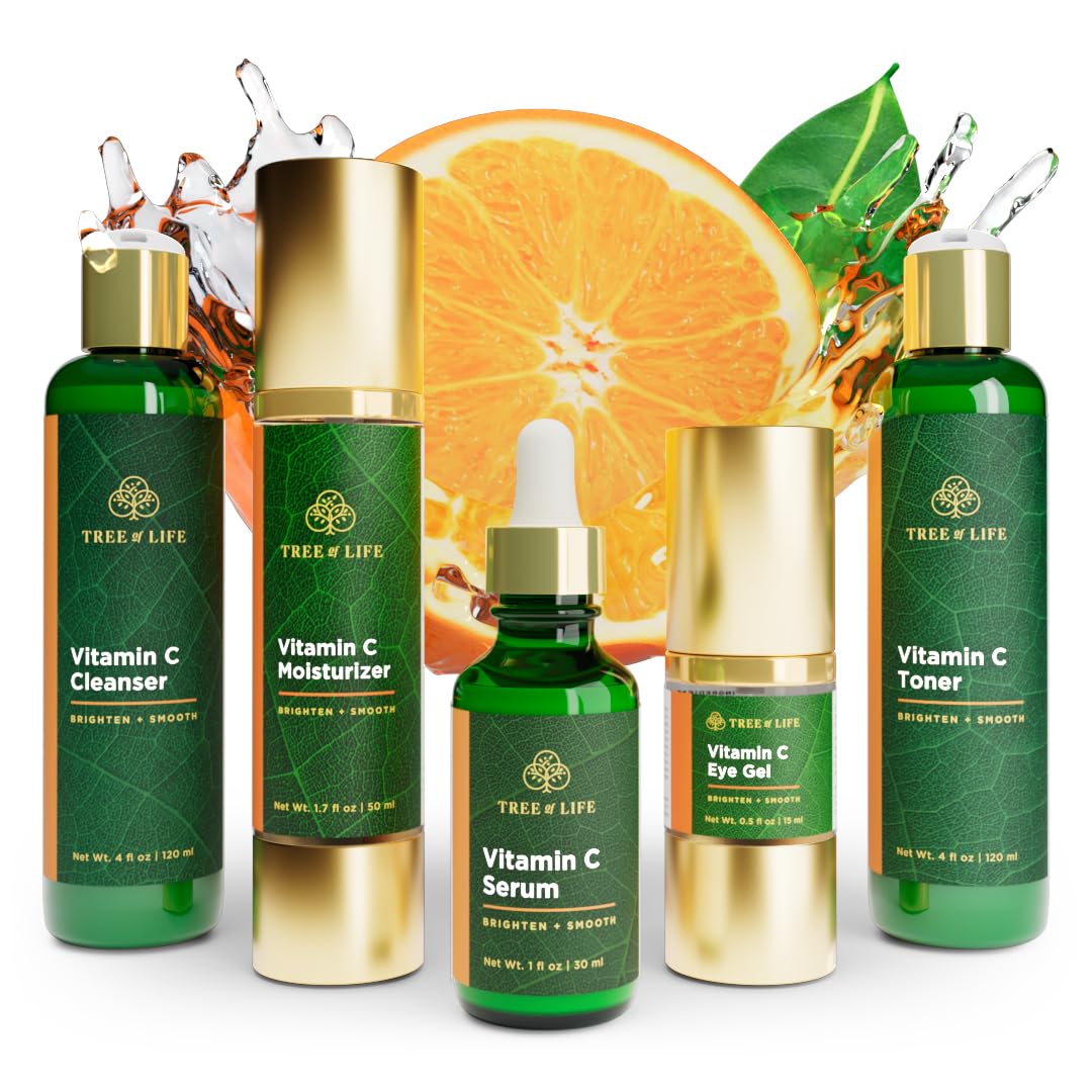 Tree of Life Beauty Vitamin C Brightening Complete (Pack of 5) Serum (1 Oz), Moisturizer Cream (1.7 Oz), Eye Gel (0.5 Oz), Toner (4 oz), Cleanser (4 oz), Renewing Face Dermatologist Tested Skin care Tree of Life Beauty Vitamin C Brightening Complete (Pack of 5) Serum (1 Oz), Moisturizer Cream (1.7 Oz), Eye Gel (0.5 Oz), Toner (4 oz), Cleanser (4 oz), Renewing Face Dermatologist Tested Skin care