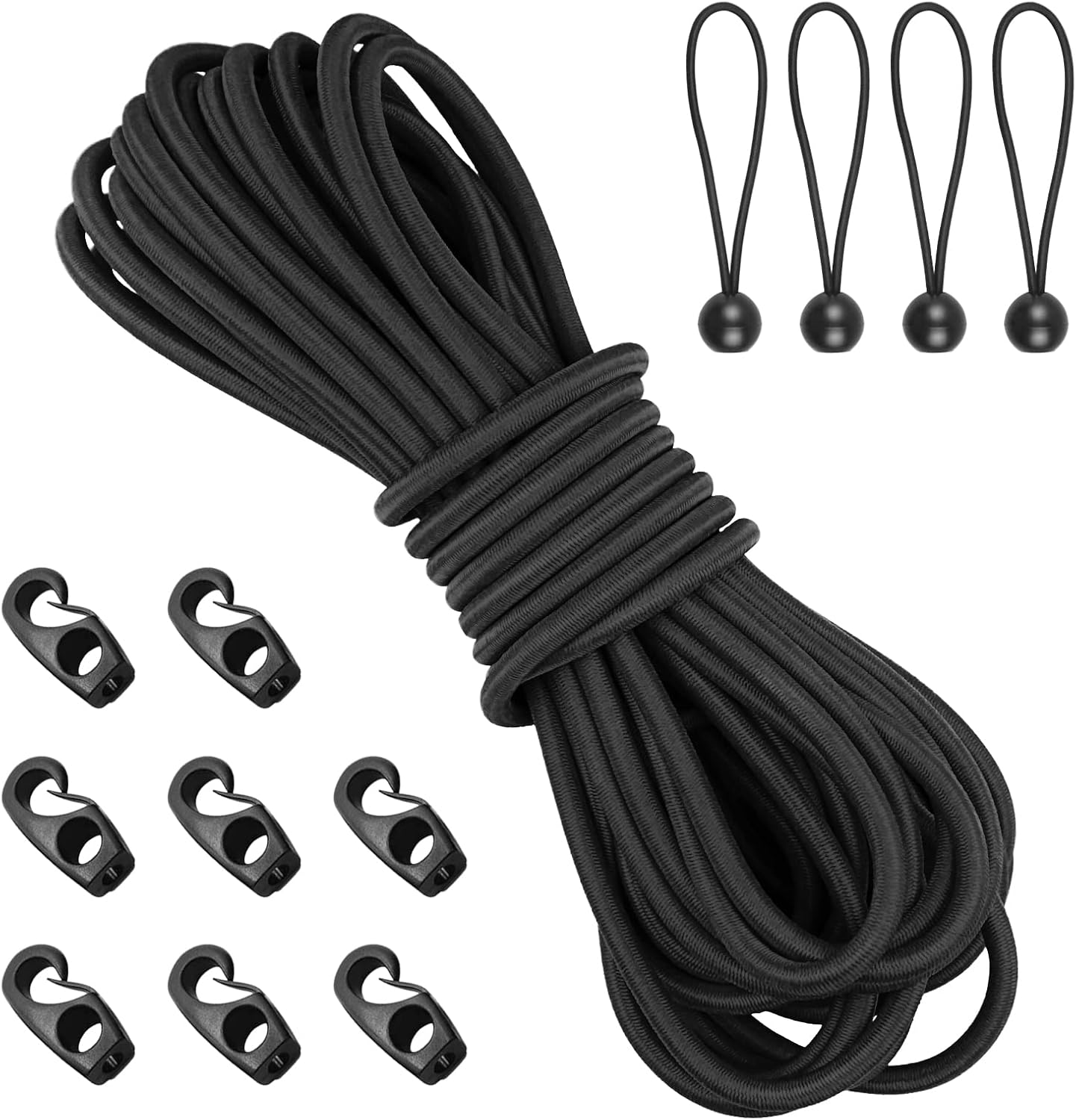 Bungee Shock Cord,Elastic Rope,Bungee Straps,Kayak Elastic Cord,Marine Grade Shock Cord Ends,Kayak Bungee Cord Replacement Kit,Stretch String with Hooks& Bungees Ball Cords – 1/5” x 19.6ft, Black Bungee Shock Cord,Elastic Rope,Bungee Straps,Kayak Elastic Cord,Marine Grade Shock Cord Ends,Kayak Bungee Cord Replacement Kit,Stretch String with Hooks& Bungees Ball Cords – 1/5” x 19.6ft, Black
