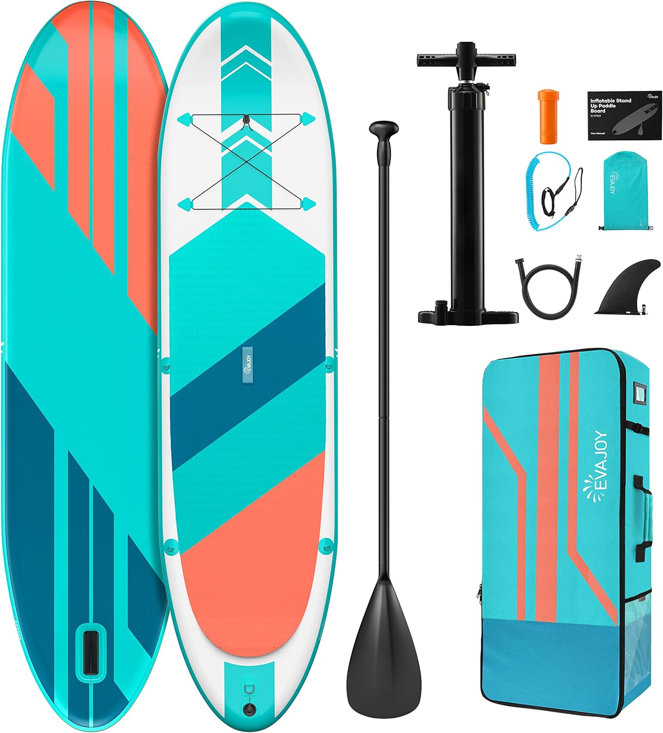 EVAJOY Inflatable Paddle Board 6” Thick Around Stand Up Paddle Board with Portable iSUP Accessories & Waterproof Bag, Portable Hand Pump for Racing Touring Fishing, Safety Leash, Main Fin EVAJOY Inflatable Paddle Board 6” Thick Around Stand Up Paddle Board with Portable iSUP Accessories & Waterproof Bag, Portable Hand Pump for Racing Touring Fishing, Safety Leash, Main Fin