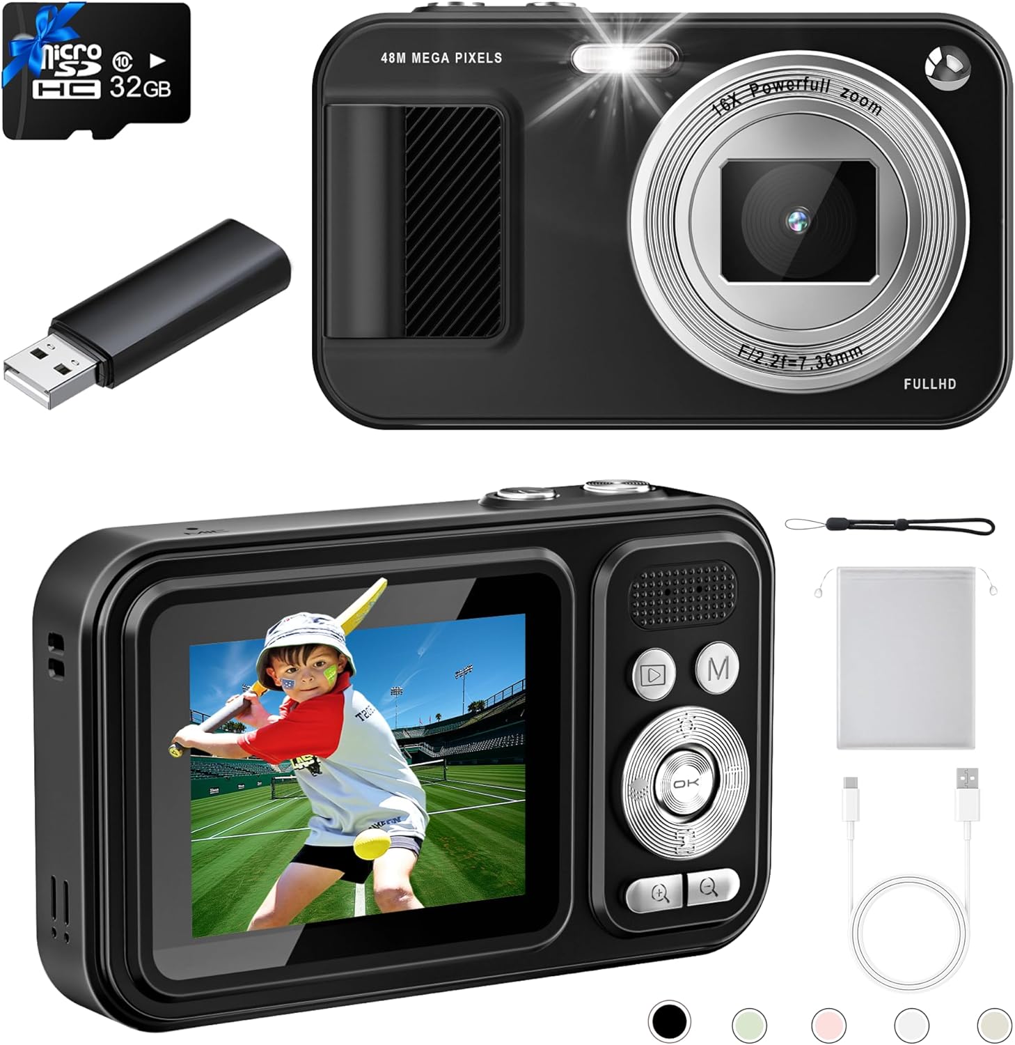 Digital Camera, Autofocus 48MP Kids Camera, FHD 1080P Point and Shoot Digital Cameras with 32GB Card, 16X Zoom Anti-Shake, Compact Camera with 1500mAh Batteries for Boys Girls Teens Digital Camera, Autofocus 48MP Kids Camera, FHD 1080P Point and Shoot Digital Cameras with 32GB Card, 16X Zoom Anti-Shake, Compact Camera with 1500mAh Batteries for Boys Girls Teens