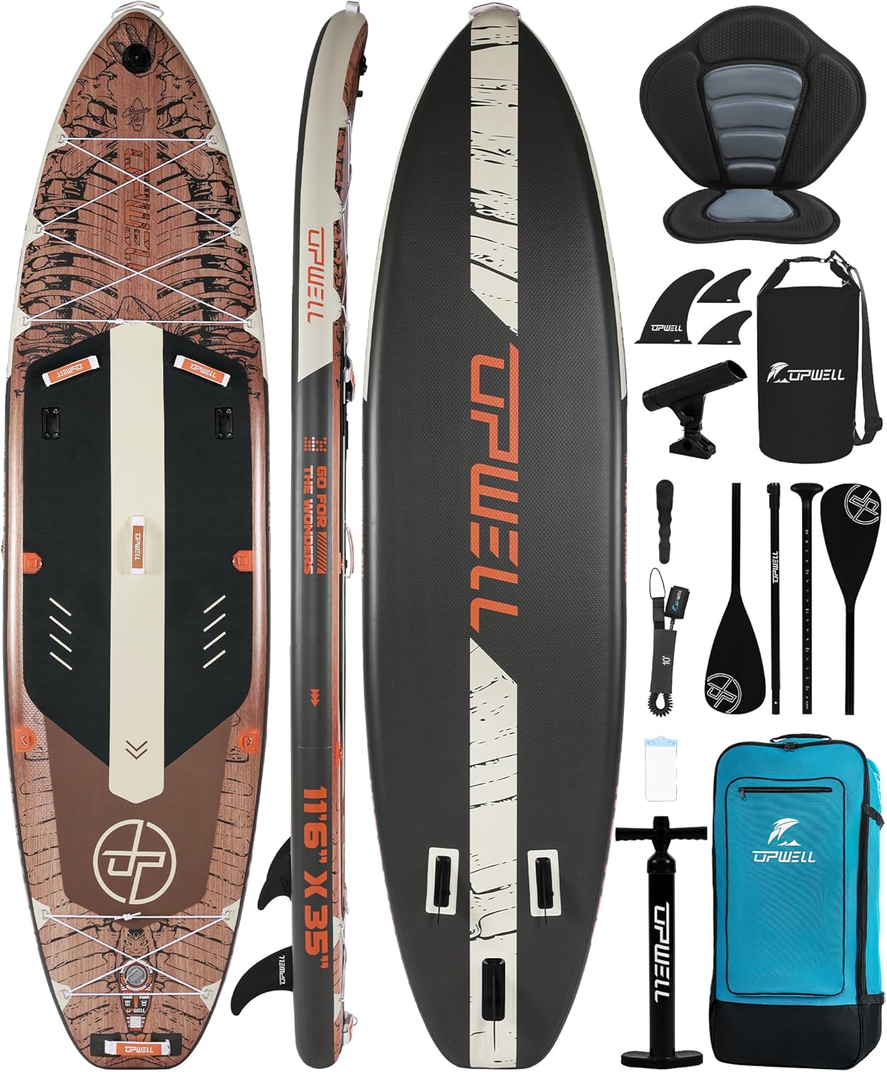 UPWELL 10’6″/11’/11’6″ Inflatable Paddle Board, Stand Up Paddle Board for Youth & Adults, Stable Design, Premium SUP Accessories, Backpack, 10L Dry Bag, Paddle, Leash, Hand Pump, Fins UPWELL 10’6″/11’/11’6″ Inflatable Paddle Board, Stand Up Paddle Board for Youth & Adults, Stable Design, Premium SUP Accessories, Backpack, 10L Dry Bag, Paddle, Leash, Hand Pump, Fins