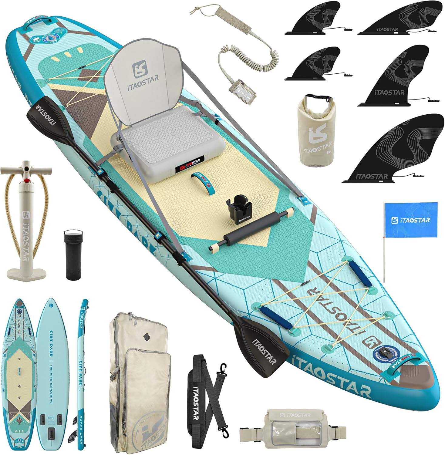 City Park 12’×35″ Extra Wide Paddle Board with Seat, One-Stop Premium SUP Board Gears, Tailored 5 Fins, Stable Inflatable Stand Up Paddle Boards for Youth/Adults of All Levels City Park 12’×35″ Extra Wide Paddle Board with Seat, One-Stop Premium SUP Board Gears, Tailored 5 Fins, Stable Inflatable Stand Up Paddle Boards for Youth/Adults of All Levels