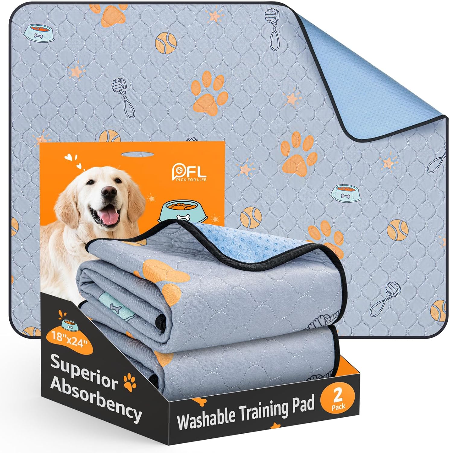 Washable Pee Pads for Dogs, 2 Pack Reusable Puppy Pads with Cute Pattern, Super Absorbent Potty Pads for Dogs, Non-Slip and Waterproof Dog Mats for Floor, Whelping Box, Crate, Sofa, Car Seat, 18″x24″ Washable Pee Pads for Dogs, 2 Pack Reusable Puppy Pads with Cute Pattern, Super Absorbent Potty Pads for Dogs, Non-Slip and Waterproof Dog Mats for Floor, Whelping Box, Crate, Sofa, Car Seat, 18″x24″