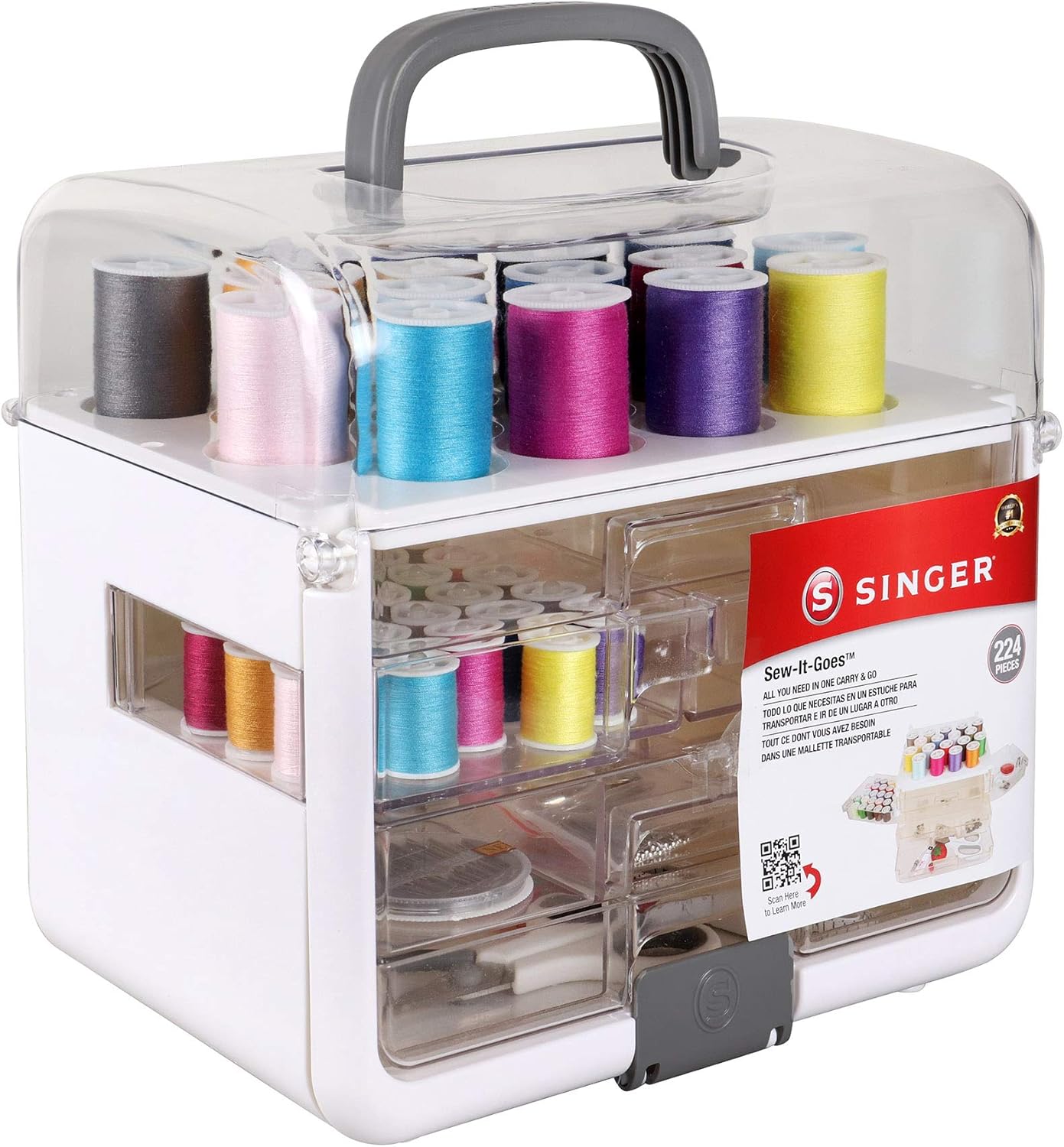 Singer Sew-It-Goes, 224 Piece – Sewing Kit & Craft Organizer – Sewing Case Storage with Machine Sewing Thread, White Singer Sew-It-Goes, 224 Piece – Sewing Kit & Craft Organizer – Sewing Case Storage with Machine Sewing Thread, White