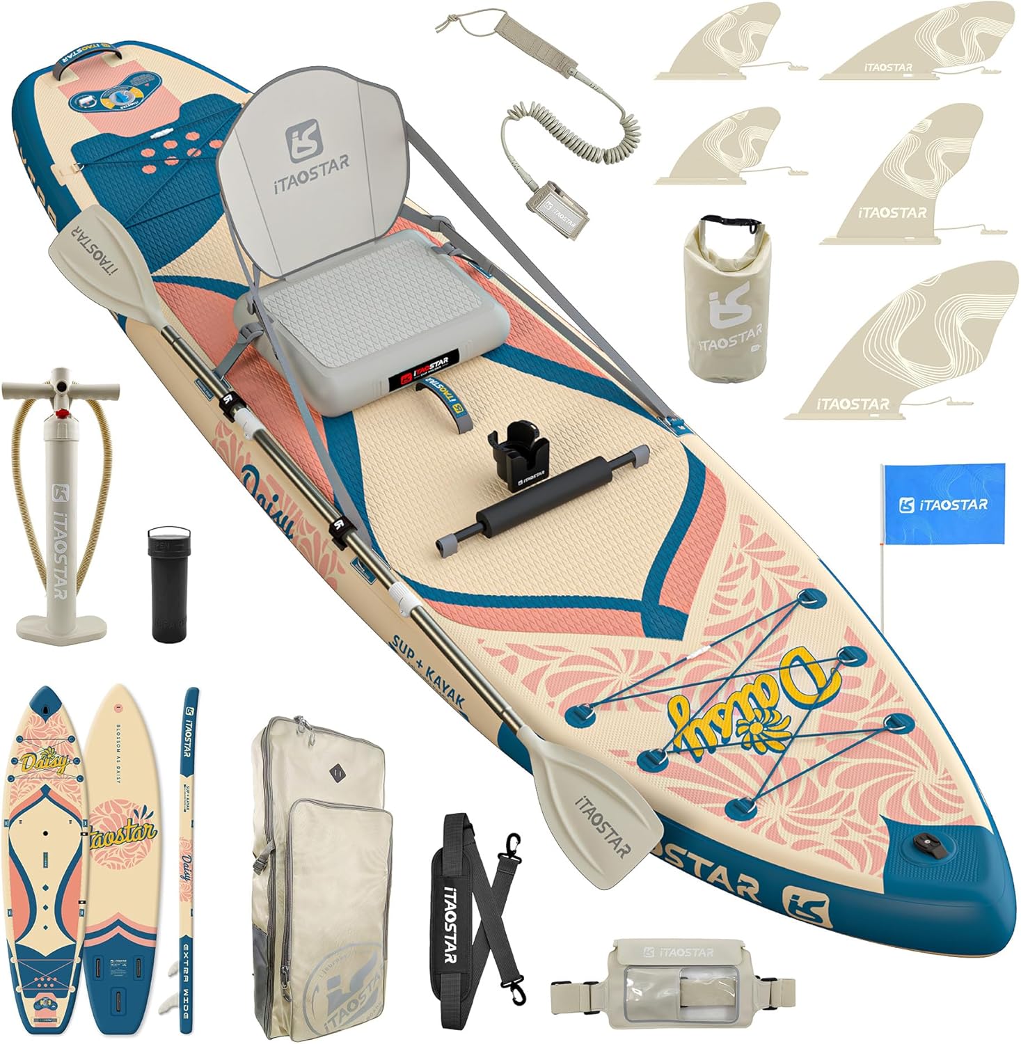 Daisy 11’6’×34″/35” Extra Wide Paddle Board with Seat, One-Stop Premium SUP Board Accessories, Tailored 5 Fins, Stable Inflatable Stand Up Paddle Boards for Youth/Adults of All Skill Levels Daisy 11’6’×34″/35” Extra Wide Paddle Board with Seat, One-Stop Premium SUP Board Accessories, Tailored 5 Fins, Stable Inflatable Stand Up Paddle Boards for Youth/Adults of All Skill Levels