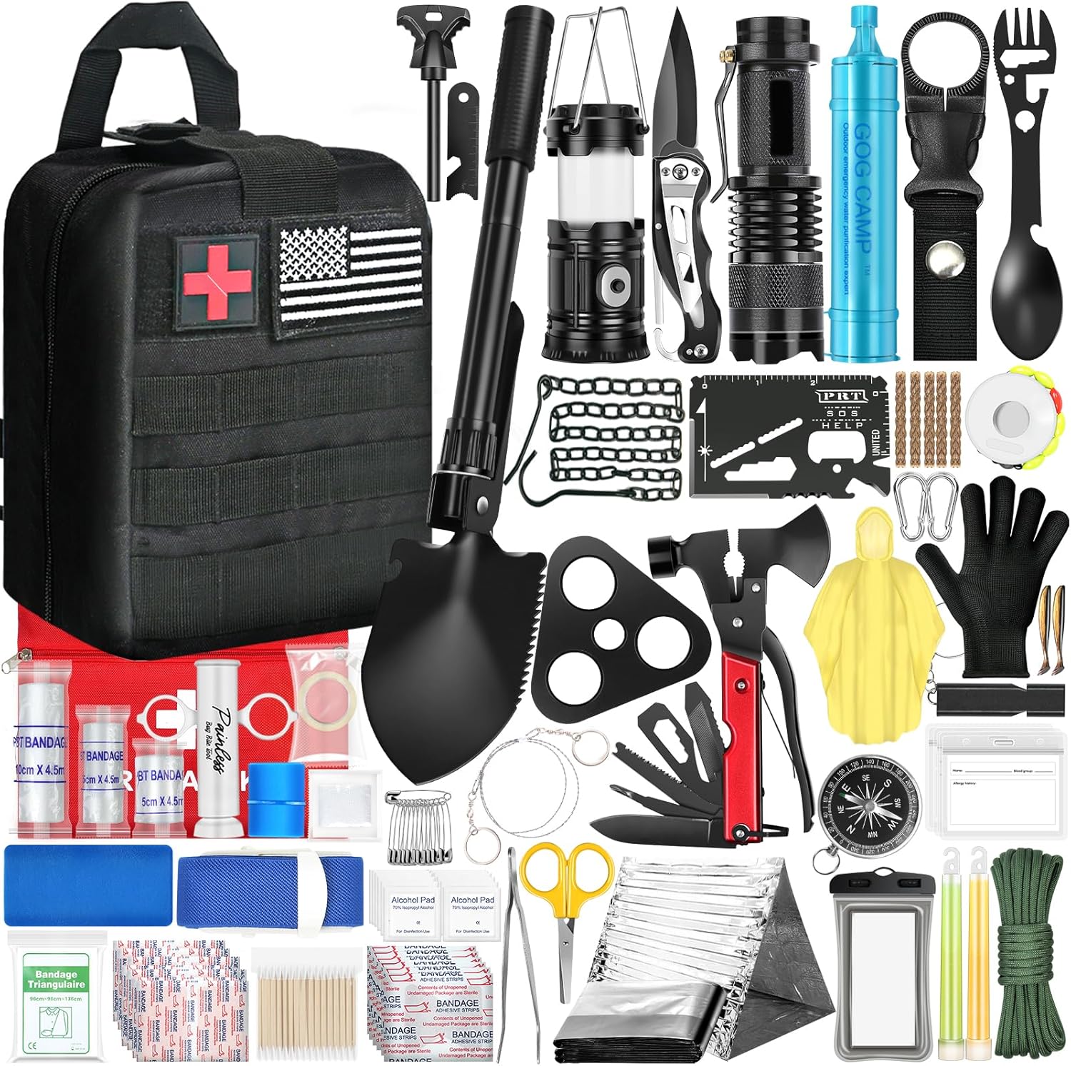 Survival Kit, 290Pcs Survival Gear First Aid Kit Emergency Tent, Camping Essentials Emergency Kit Accessories for Earthquake, Outdoor Adventure, Hiking, Hunting, Gifts for Men Women Survival Kit, 290Pcs Survival Gear First Aid Kit Emergency Tent, Camping Essentials Emergency Kit Accessories for Earthquake, Outdoor Adventure, Hiking, Hunting, Gifts for Men Women