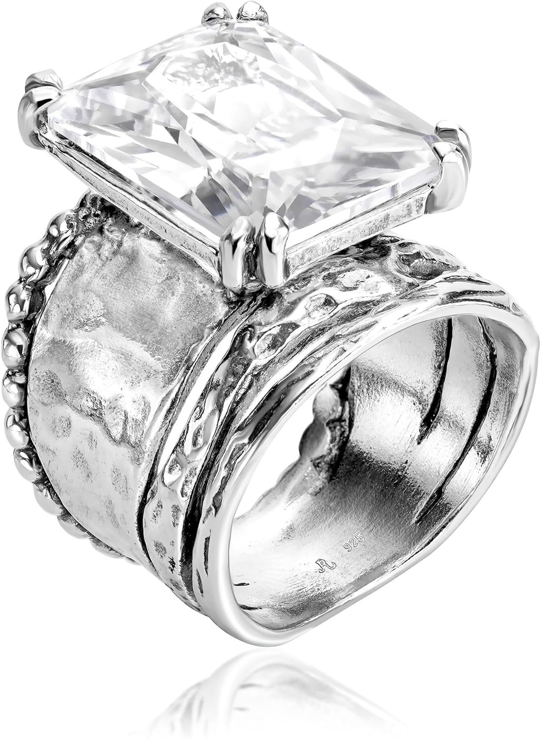 925 Sterling Silver Statement Ring With A White Octagon Shaped Cubic Zirconia CZ , Vintage Antique Look, Hypoallergenic, Nickel and Lead-free, Artisan Handcrafted Designer collection, Made In Israel 925 Sterling Silver Statement Ring With A White Octagon Shaped Cubic Zirconia CZ , Vintage Antique Look, Hypoallergenic, Nickel and Lead-free, Artisan Handcrafted Designer collection, Made In Israel