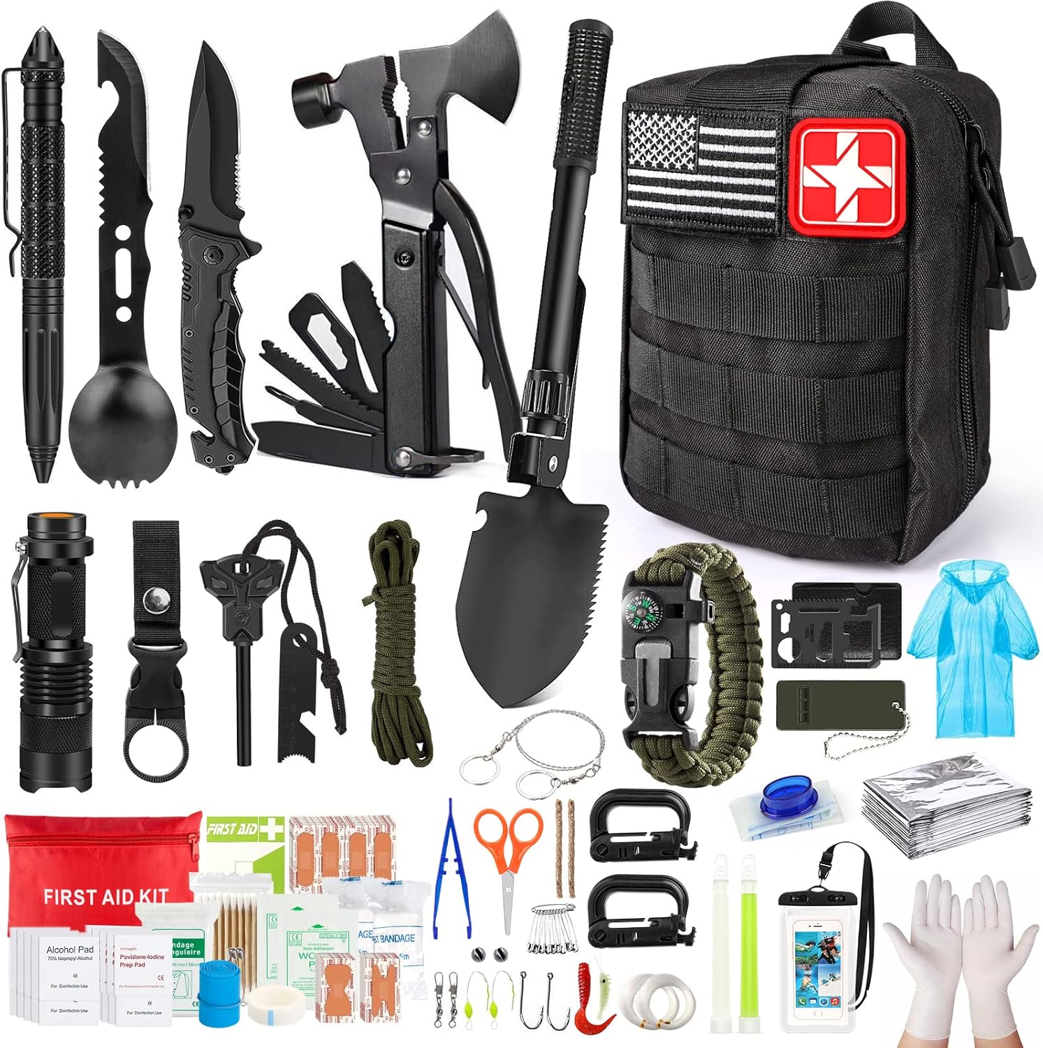 Survival Kits,222 PCS Emergency Survival Gear First Aid Kits with Molle System Compatible Bag Outdoor Camping Gear Emergency Kits for Hunting,Hiking,Fishing, Gifts for Men Women Survival Kits,222 PCS Emergency Survival Gear First Aid Kits with Molle System Compatible Bag Outdoor Camping Gear Emergency Kits for Hunting,Hiking,Fishing, Gifts for Men Women
