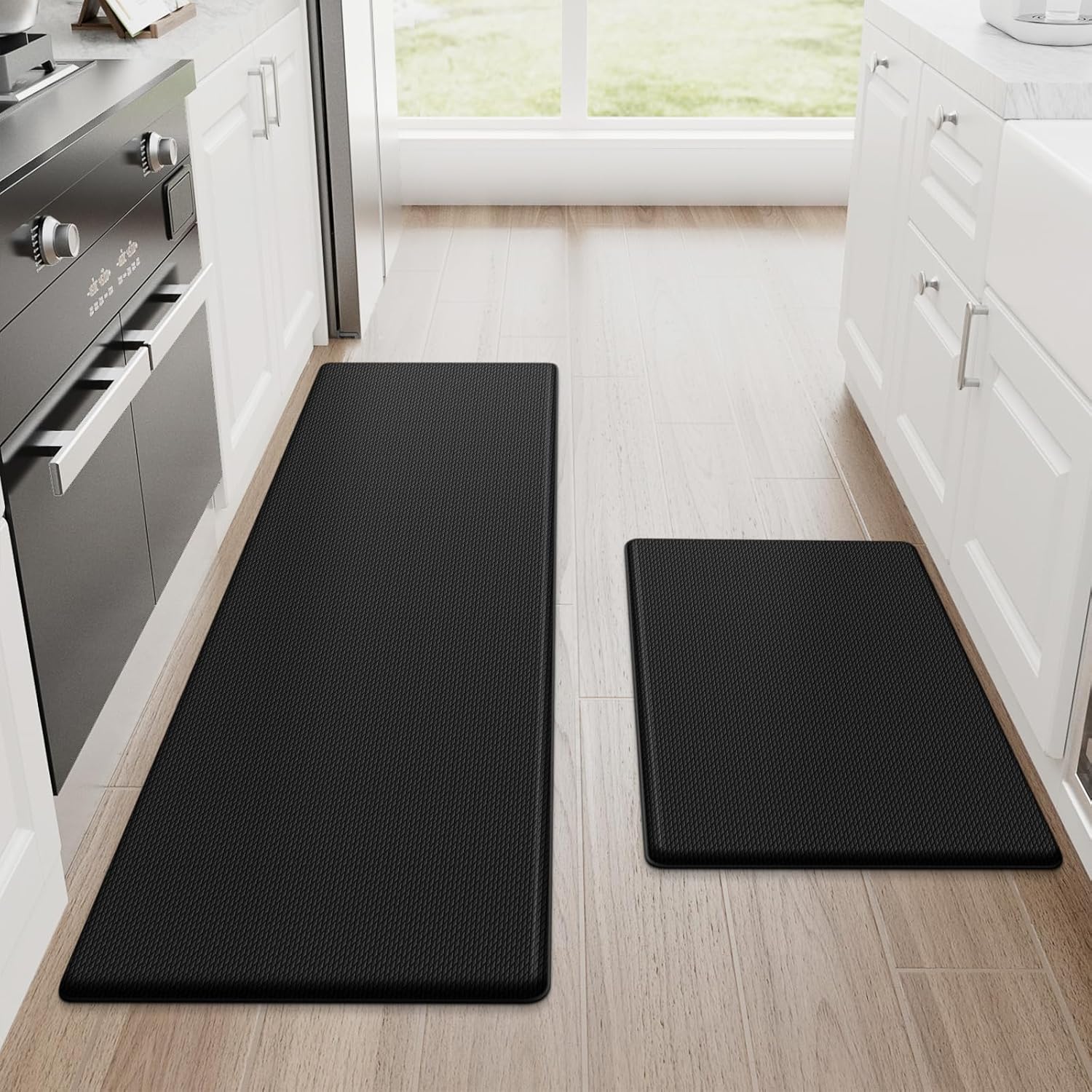 StepRite Kitchen Mats, 2PCS Kitchen Rugs, Cushioned Anti Fatigue Kitchen Mats for Floor, Non-Slip Standing Desk Mat, Waterproof Kitchen Rug Set for Kitchen, Floor, Office,17.3″×30″+17.3″×47″,Black StepRite Kitchen Mats, 2PCS Kitchen Rugs, Cushioned Anti Fatigue Kitchen Mats for Floor, Non-Slip Standing Desk Mat, Waterproof Kitchen Rug Set for Kitchen, Floor, Office,17.3″×30″+17.3″×47″,Black