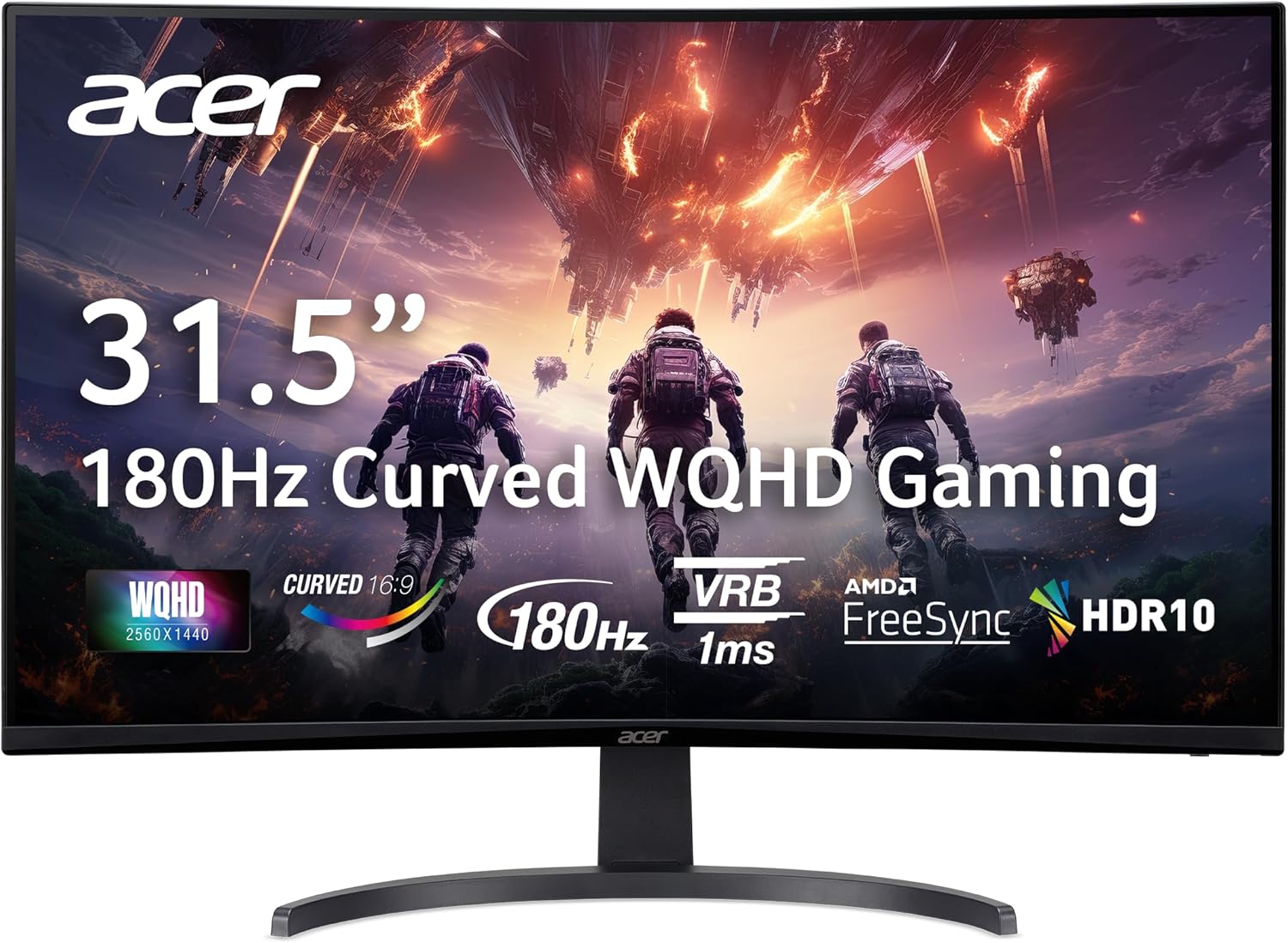 acer Nitro 31.5″ WQHD 2560 x 1440 1500R Curved Gaming Monitor | AMD FreeSync | Up to 180Hz Refresh | 1ms (VRB) | Tilt | 1 x Display Port 1.4 & 2 x HDMI 2.0 | EDA323QU S3bmiiphx acer Nitro 31.5″ WQHD 2560 x 1440 1500R Curved Gaming Monitor | AMD FreeSync | Up to 180Hz Refresh | 1ms (VRB) | Tilt | 1 x Display Port 1.4 & 2 x HDMI 2.0 | EDA323QU S3bmiiphx
