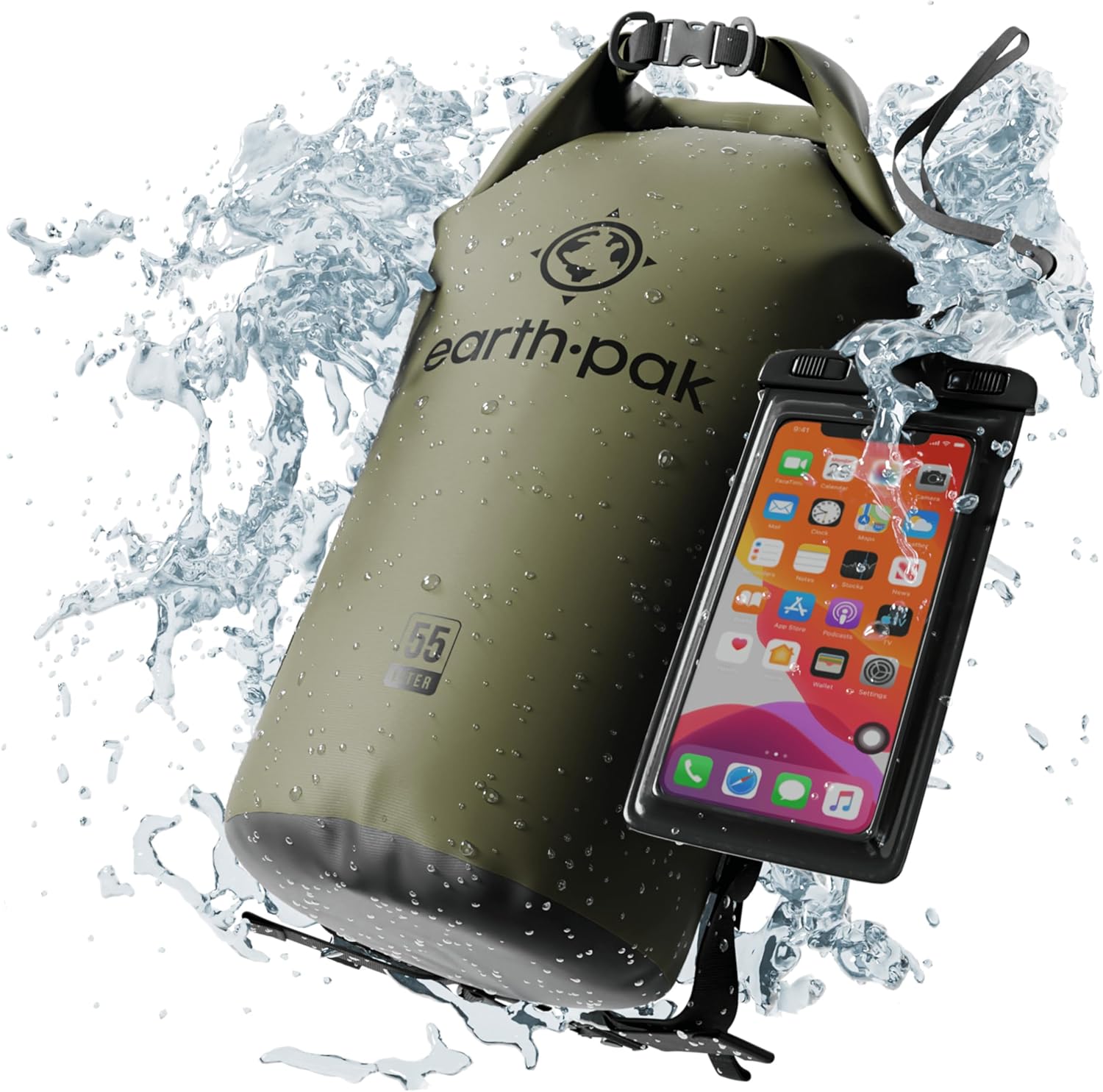 Earth Pak Waterproof Dry Bag – Roll Top Waterproof Backpack Sack Keeps Gear Dry for Kayak with Waterproof Phone Case Earth Pak Waterproof Dry Bag – Roll Top Waterproof Backpack Sack Keeps Gear Dry for Kayak with Waterproof Phone Case