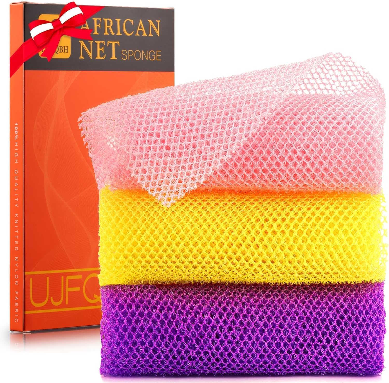UJFQBH 3 Pieces African Bath Sponge African Net Long Net Bath Sponge Exfoliating Shower Body Scrubber Back Scrubber Skin Smoother,Great for Daily Use (Pink,Yellow,Purple) UJFQBH 3 Pieces African Bath Sponge African Net Long Net Bath Sponge Exfoliating Shower Body Scrubber Back Scrubber Skin Smoother,Great for Daily Use (Pink,Yellow,Purple)