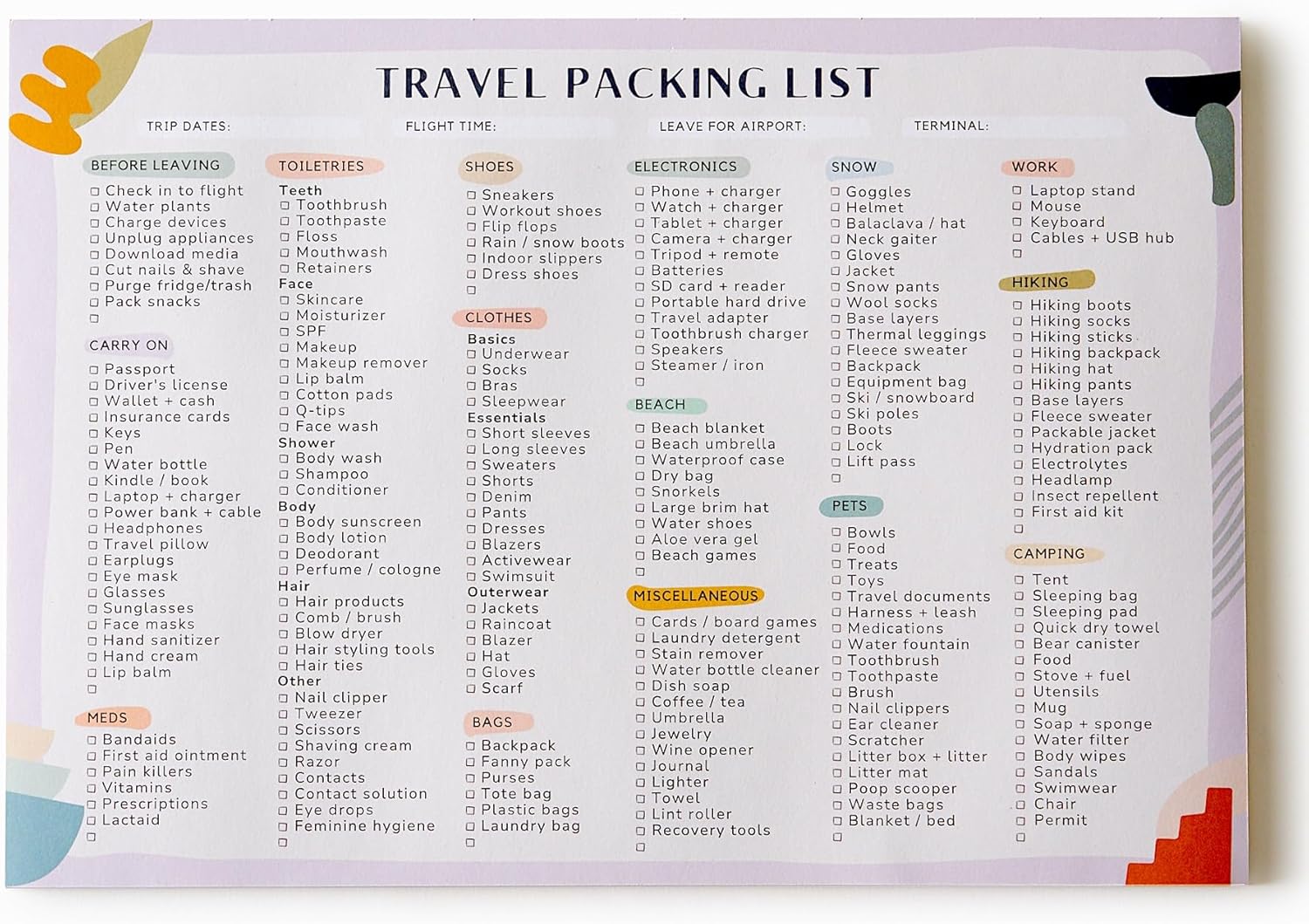 Travel Packing List | 8″ x 11″ Notepad | 40 Thick Premium Pages | Comprehensive Checklist Memo Pad | For Beach Vacations, Hiking, Camping, Ski Trips | Updated in 2024 Travel Packing List | 8″ x 11″ Notepad | 40 Thick Premium Pages | Comprehensive Checklist Memo Pad | For Beach Vacations, Hiking, Camping, Ski Trips | Updated in 2024