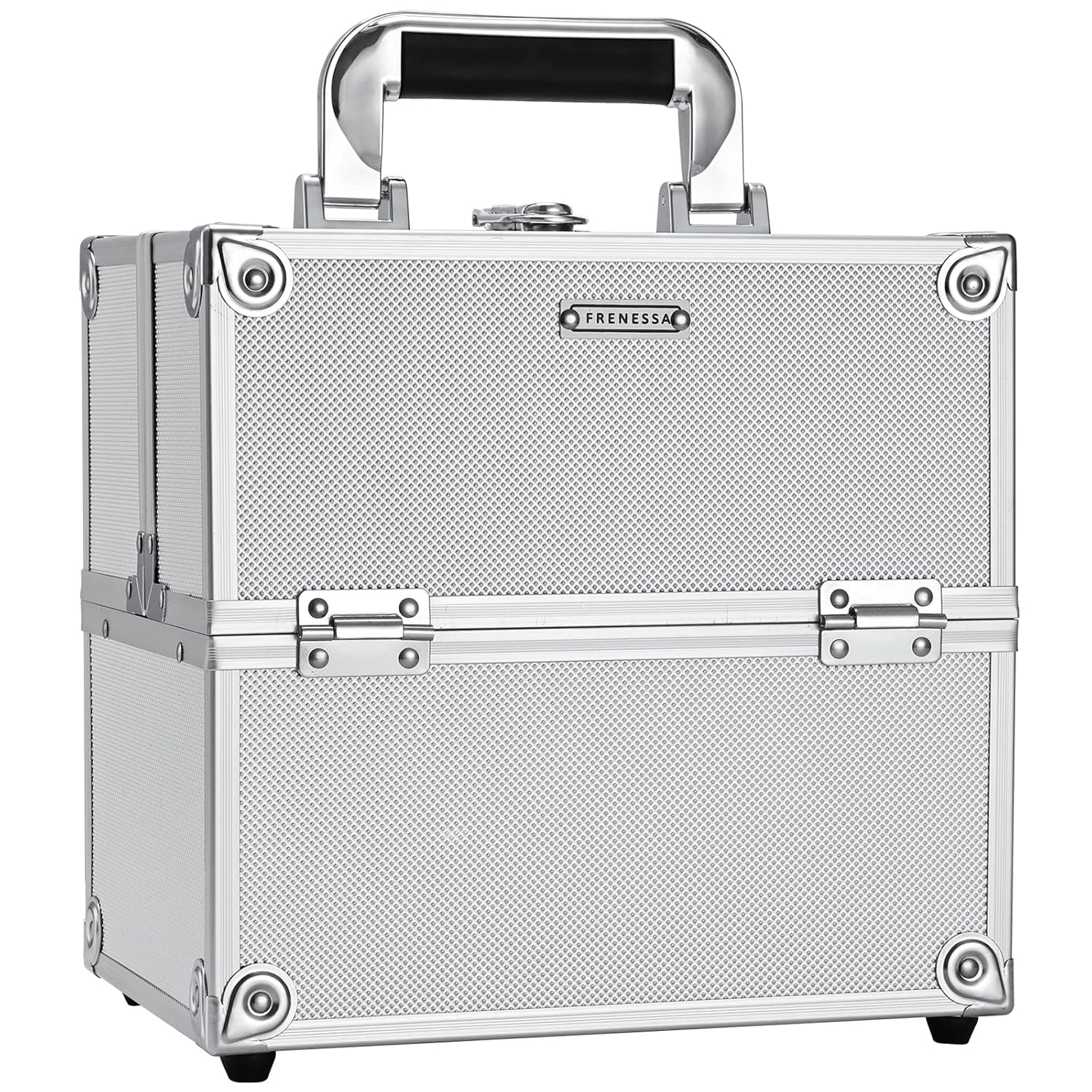 Professional Makeup Train Case Aluminum Makeup Box 4-Tier Trays Crafters Train Case Jewelry Storage Organizer with Lockable Portable Travel Makeup Storage Box for Women and Girls (Bright Silver) Professional Makeup Train Case Aluminum Makeup Box 4-Tier Trays Crafters Train Case Jewelry Storage Organizer with Lockable Portable Travel Makeup Storage Box for Women and Girls (Bright Silver)