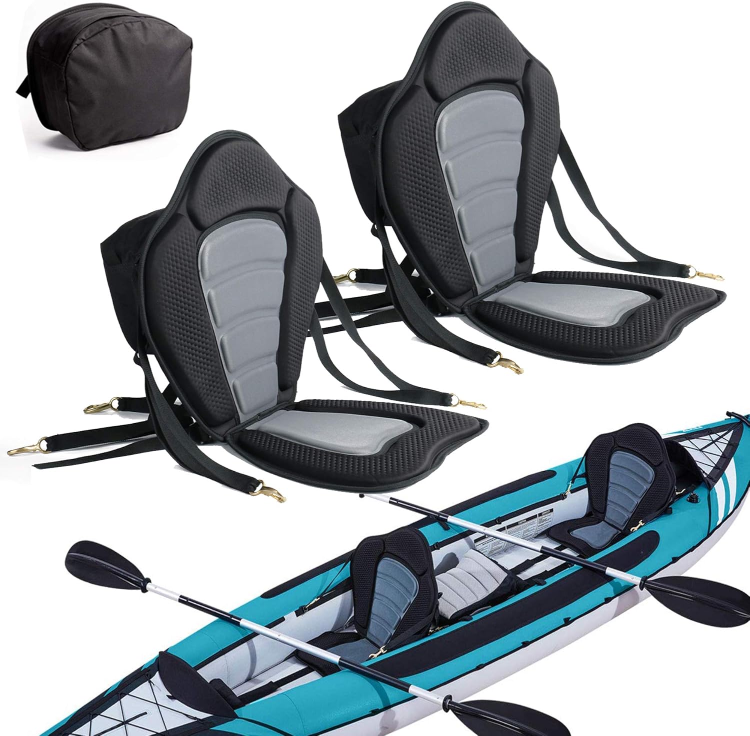 2 Pack of Kayak Seat Deluxe Padded Canoe Backrest Seat Sit On Top Cushioned Back Support SUP Paddle Board Seats with Detachable Storage Bag 4 Adjustable Straps for Kayaking Canoeing Rafting Fishing 2 Pack of Kayak Seat Deluxe Padded Canoe Backrest Seat Sit On Top Cushioned Back Support SUP Paddle Board Seats with Detachable Storage Bag 4 Adjustable Straps for Kayaking Canoeing Rafting Fishing