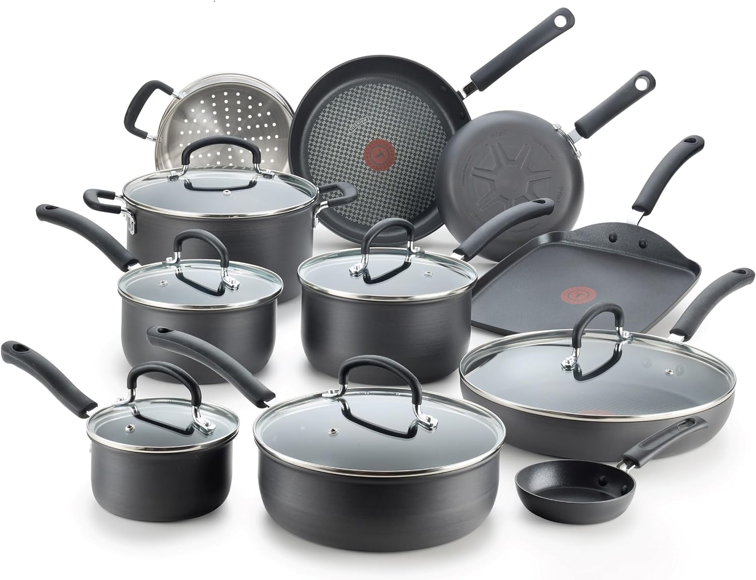 T-fal Ultimate Hard Anodized Nonstick Cookware Set 17 Piece, Oven Broiler Safe 400F, Lid Safe 350F, Kitchen Cooking Set w/ Fry Pans, Saucepans, Saute Pan, Griddle, Pots and Pans, Dishwasher Safe Black T-fal Ultimate Hard Anodized Nonstick Cookware Set 17 Piece, Oven Broiler Safe 400F, Lid Safe 350F, Kitchen Cooking Set w/ Fry Pans, Saucepans, Saute Pan, Griddle, Pots and Pans, Dishwasher Safe Black
