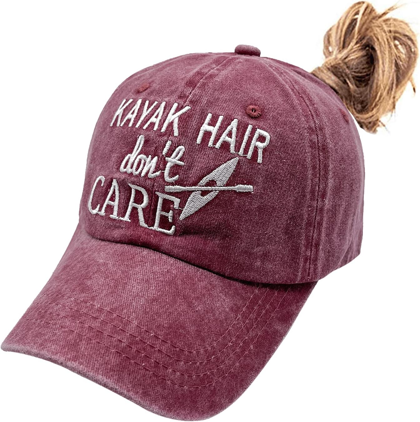 Waldeal Women’s Kayak Hair Don’t Care Embroidered Ponytail Dad Hat, Adjustable Dad Hat Washed Baseball Cap Waldeal Women’s Kayak Hair Don’t Care Embroidered Ponytail Dad Hat, Adjustable Dad Hat Washed Baseball Cap